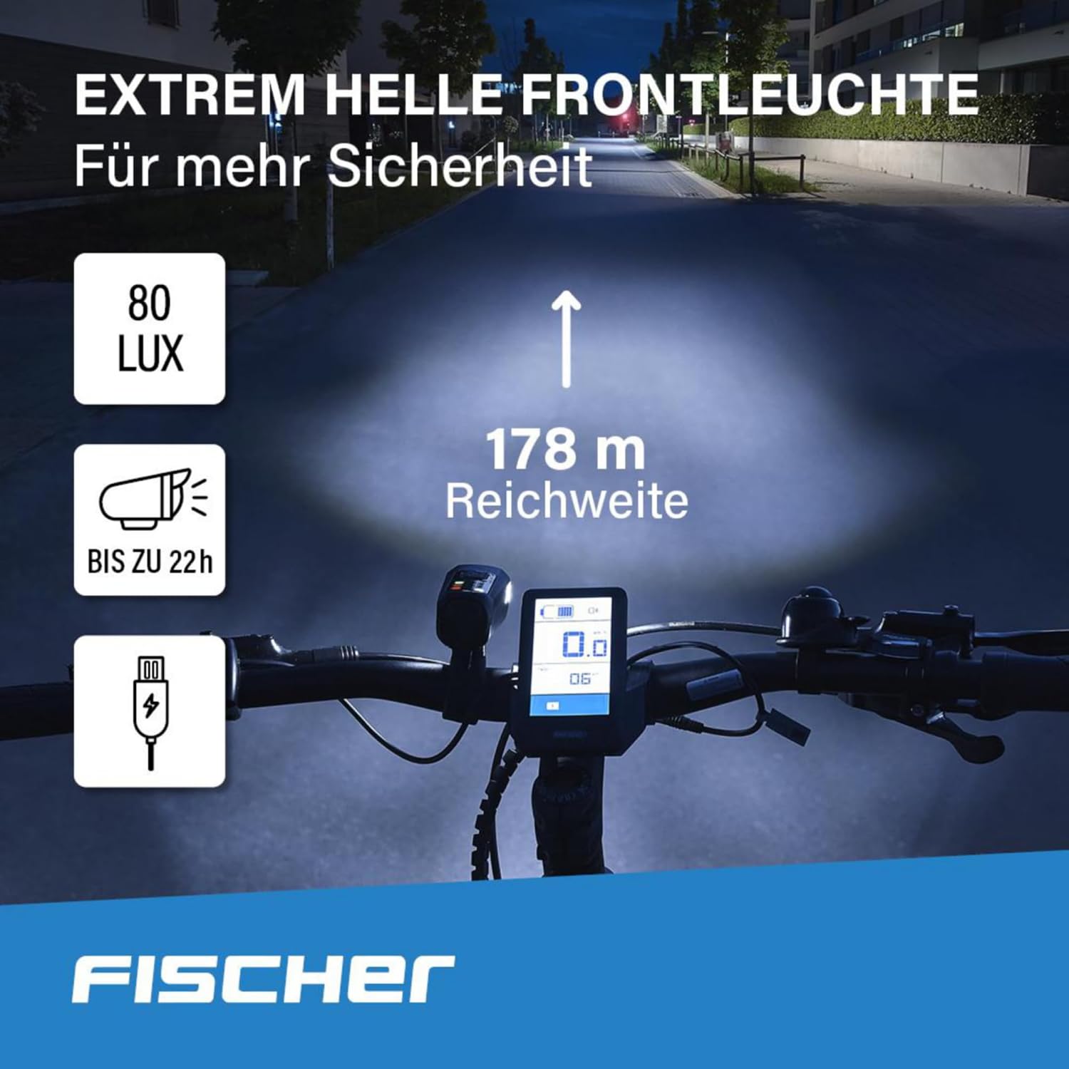 Thumbnail 2 de Fischer Bicycle Lighting Set 80/40/20 Lux with 360° Rear Light and USB Charging
