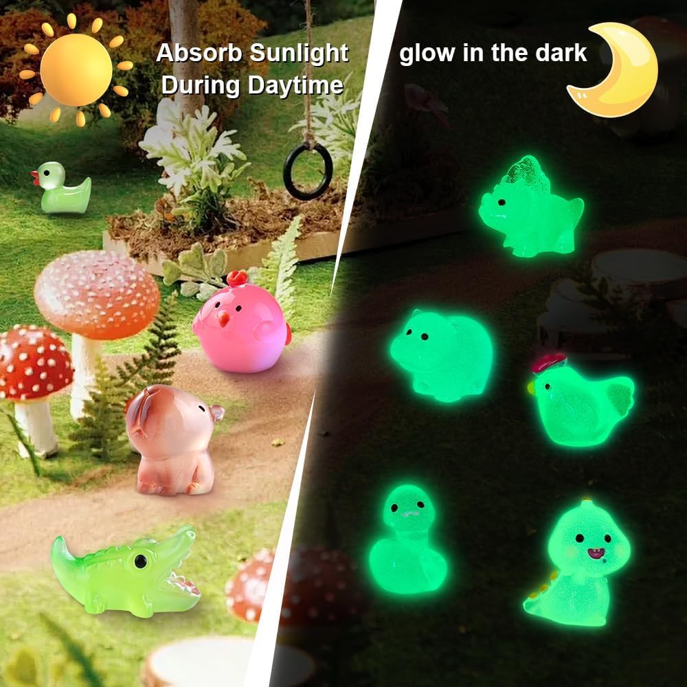 Detalle de JOLCEEY 60pcs Mini Resin Animals – Glow-in-the-Dark Tiny Figurines for DIY Miniature Gardens, Dollhouses and Aquariums