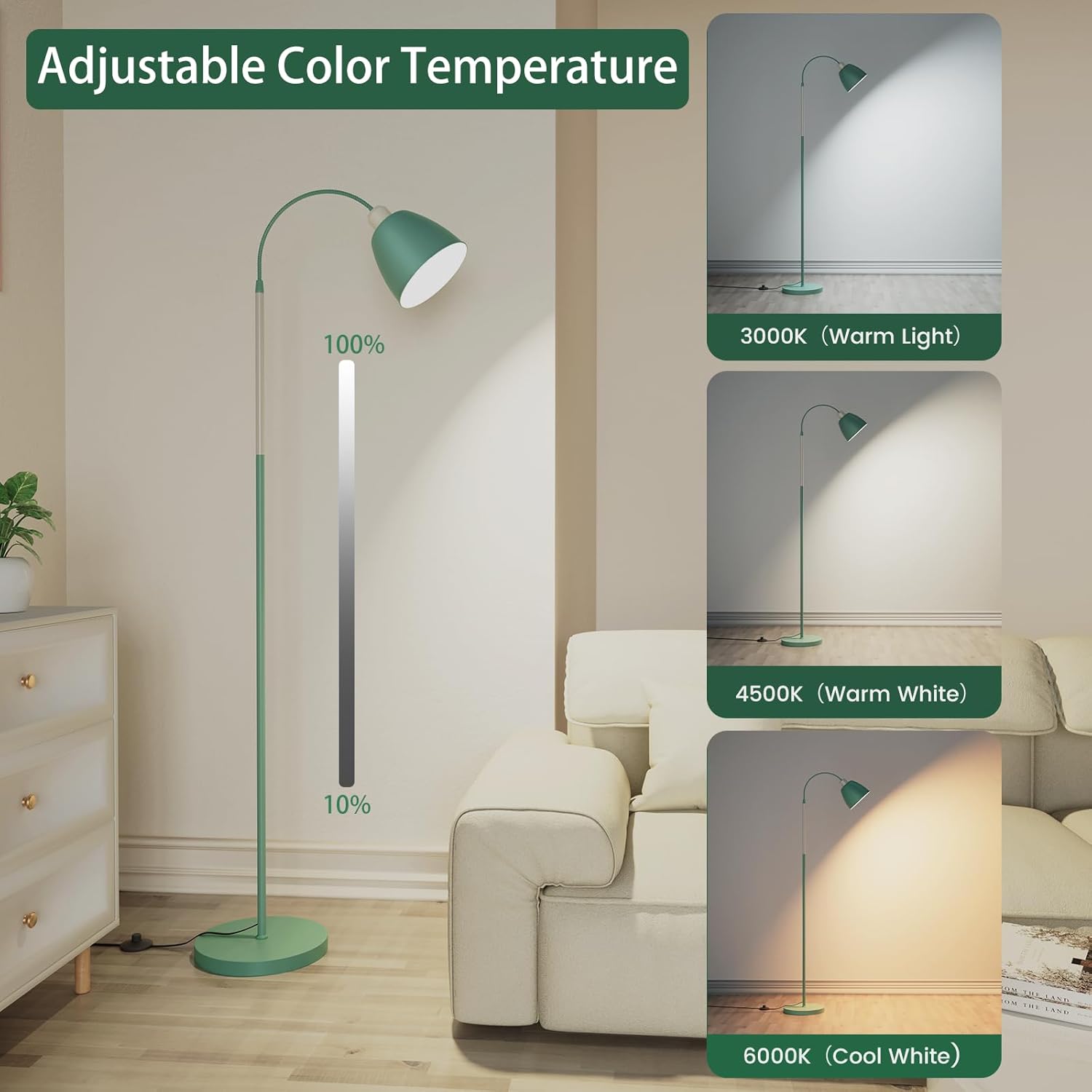 Thumbnail 2 de SIBRILLE Lampada da Terra E27 dimmerabile con telecomando, 3000K-6000K e collo flessibile (altezza 168 cm)