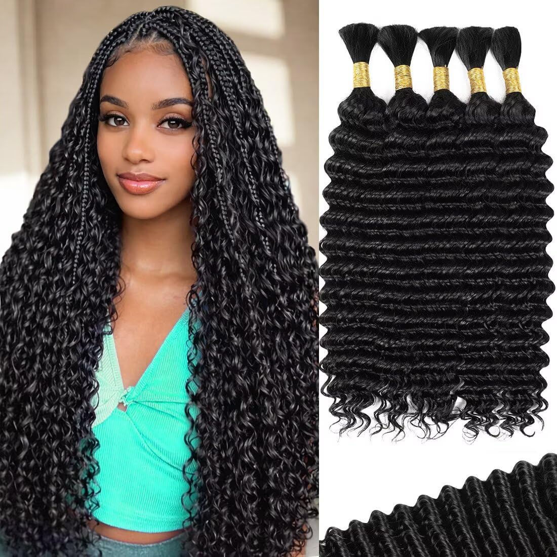 Detalle de Boho Curly Braiding Hair 18 Inch 160g (5pcs) – 100% Virgin Brazilian Human Hair for Knotless & Bohemian Styles