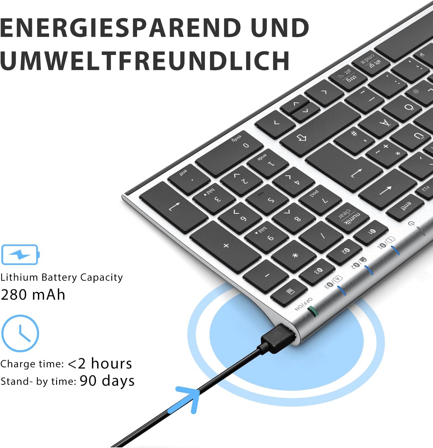 Thumbnail 2 de iClever BK10 Bluetooth-Tastatur: Kabellos, ultraslim & komfortabel mit drei Bluetooth-Kanälen