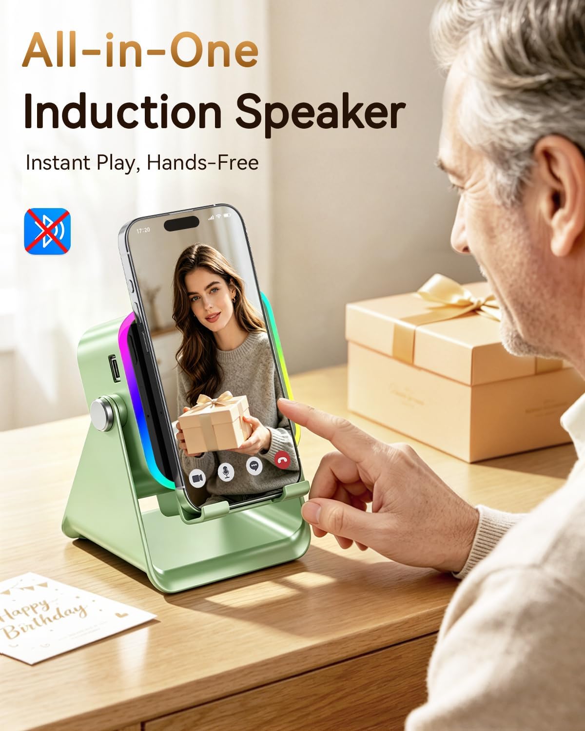 Detalle 1 de MILOUZ ZJ-028 5-in-1 Bluetooth Speaker with Adjustable Phone Stand and RGB Light