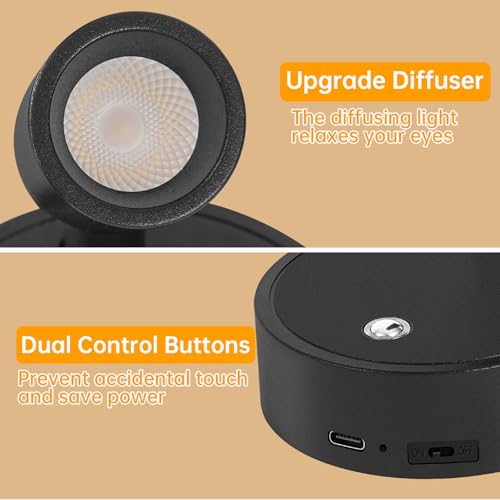 Thumbnail 3 de Dehobo Focos para Interiores con Control Remoto 2 Unidad - 3 Modos de Luz Foco LED Recargable con Temporizador y Ajuste de Brillo - Ajuste Ángulo 350° Ideal para Plantas, Pintura y Obras de Arte