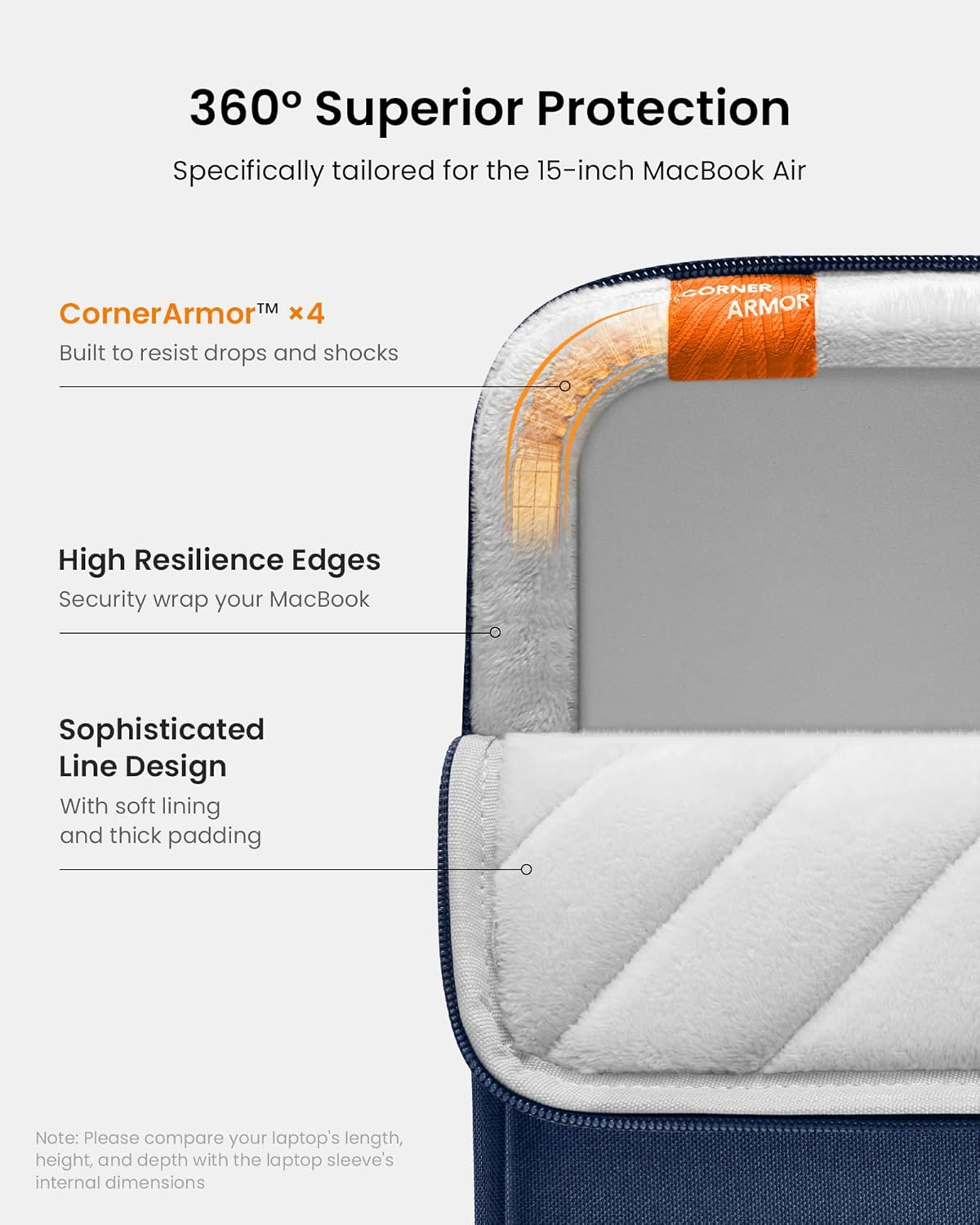 Thumbnail 3 de tomtoc 360° Protective Laptop Sleeve for 15-inch MacBook and Surface – Durable, water‑resistant protection with thoughtful storage