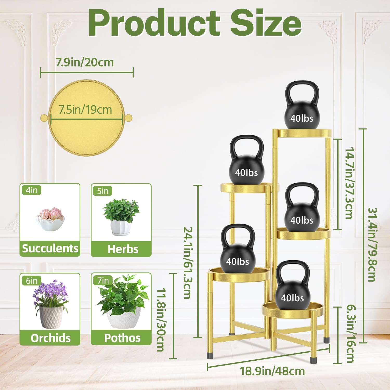 Thumbnail 2 de iDavosic.ly 5-Tier Metal Plant Stand, Gold, Folding Corner Shelf