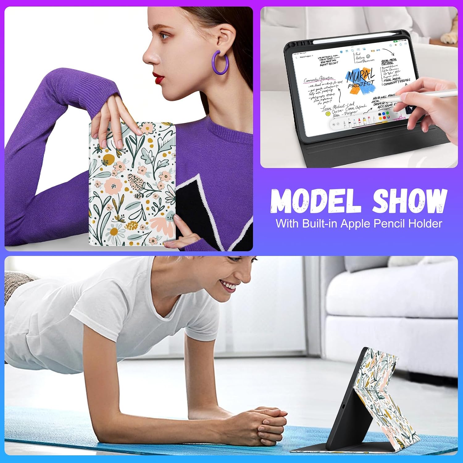 Detalle 2 de SurgeCraft Flower Kawaii Folio Case for Samsung Galaxy Tab S6 Lite 10.4 Inch