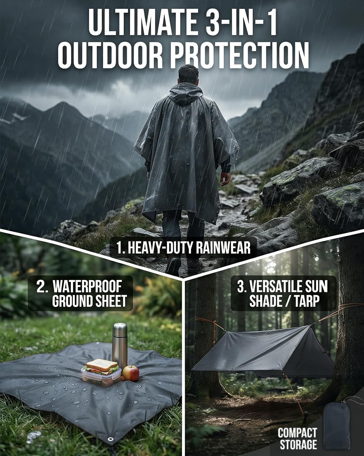 Thumbnail 6 de Victoper Waterproof Poncho Adult: Lightweight, Reusable Raincoat for Outdoors