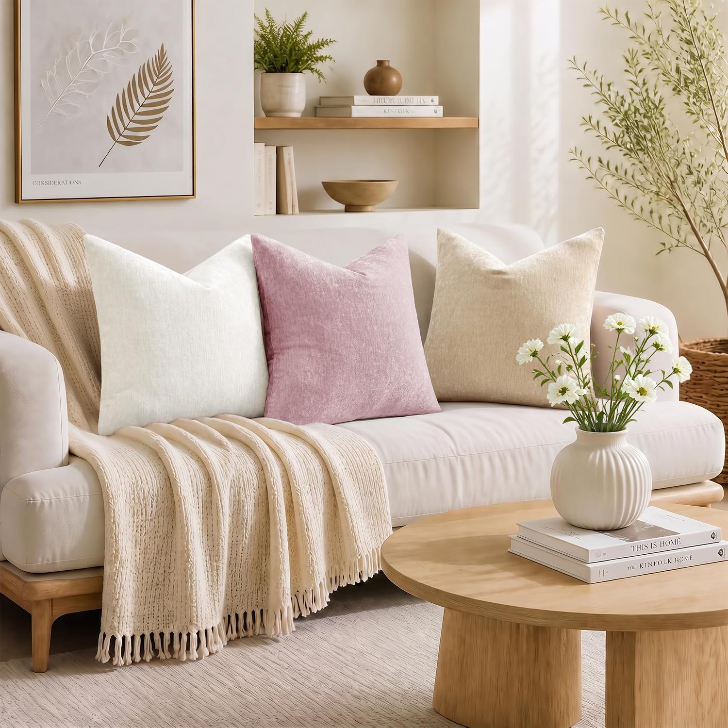 Thumbnail 2 de decorUhome Blush Pink Chenille Throw Pillow Covers, 22 x 22-Inch Set of 2