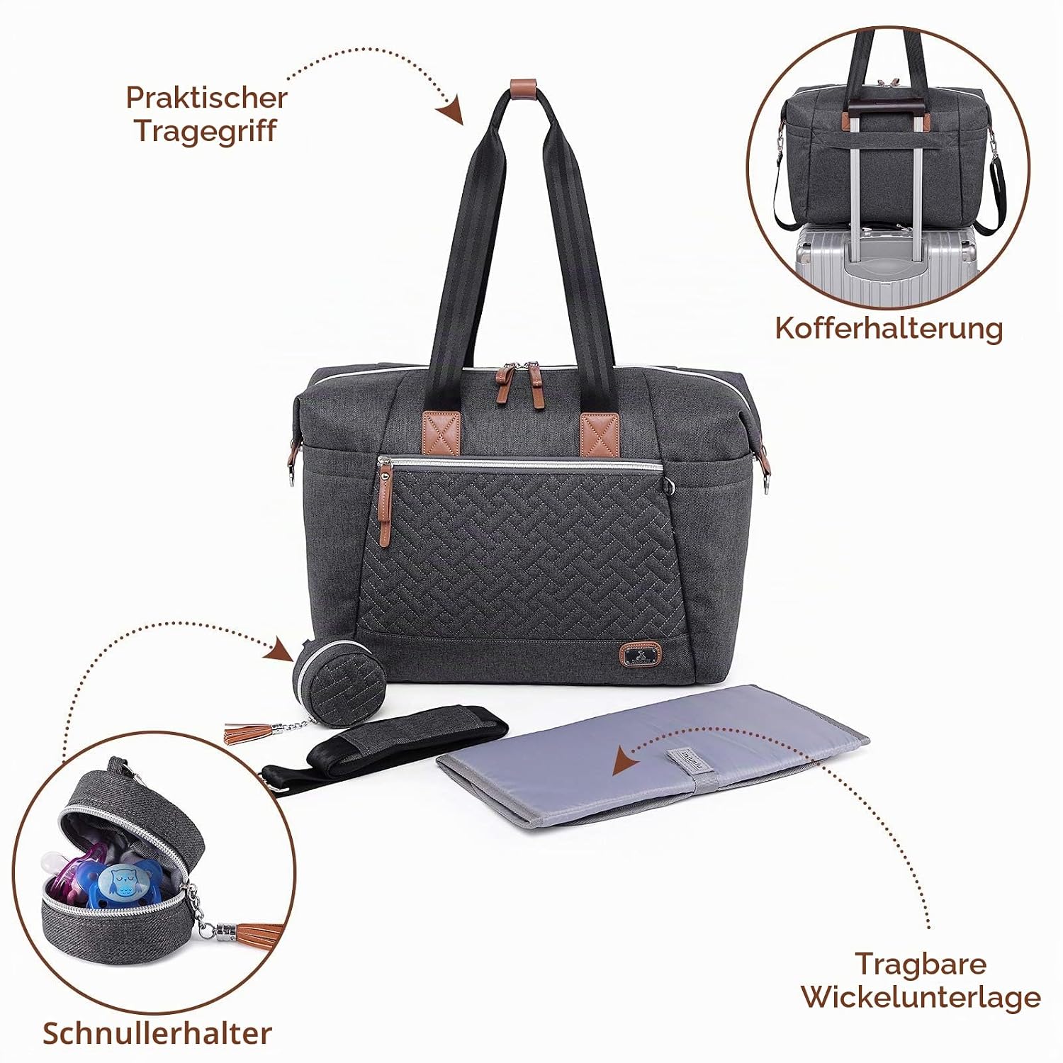 Thumbnail 2 de Dikaslon Wickeltasche mit Schnullertasche und Wickelunterlage – Große Reisetasche 👶