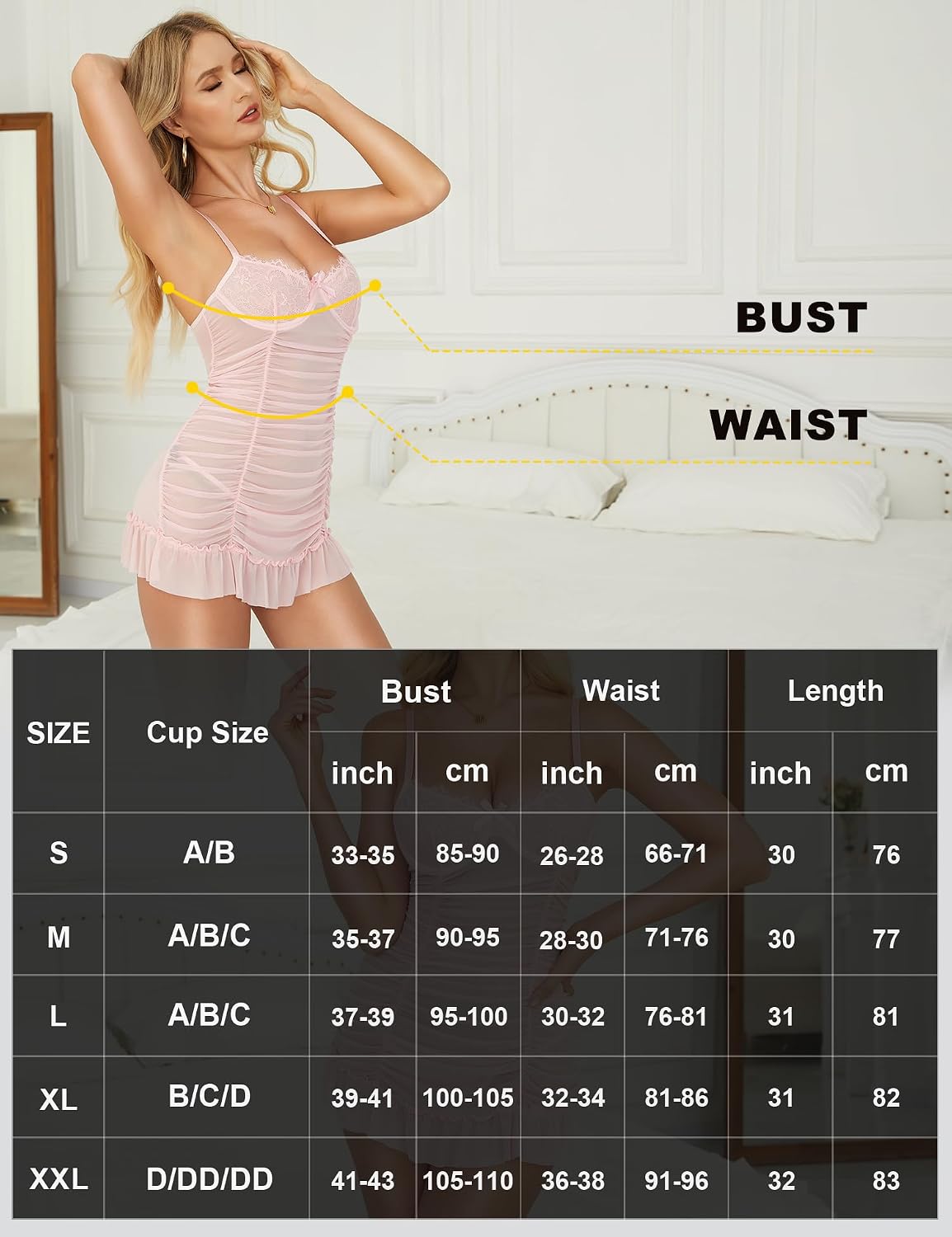 Detalle de RSLOVE Lingerie Sexy Nuisette Chemise - Robe de Femme Dentelle Babydoll avec String