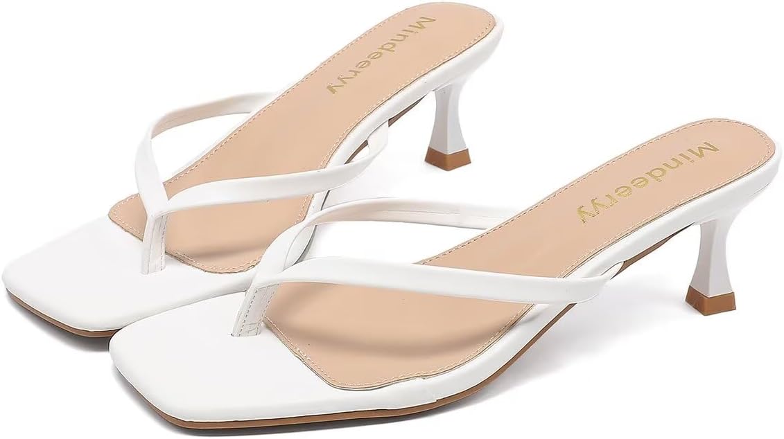 Detalle de Mindeeryy Women's Kitten Heel Thong Sandals, Square Toe, 2.4-Inch Heel