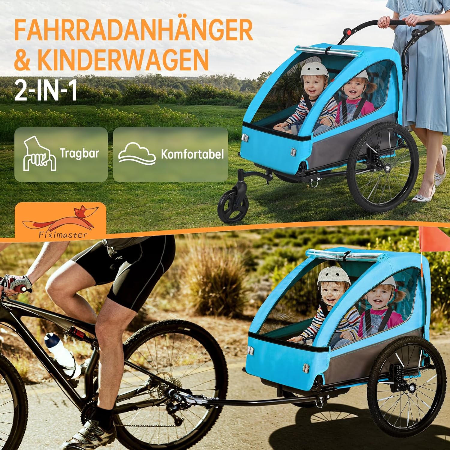 Thumbnail 6 de Kinderfahrradanhänger 2in1 40 kg mit Jogger & Buggy