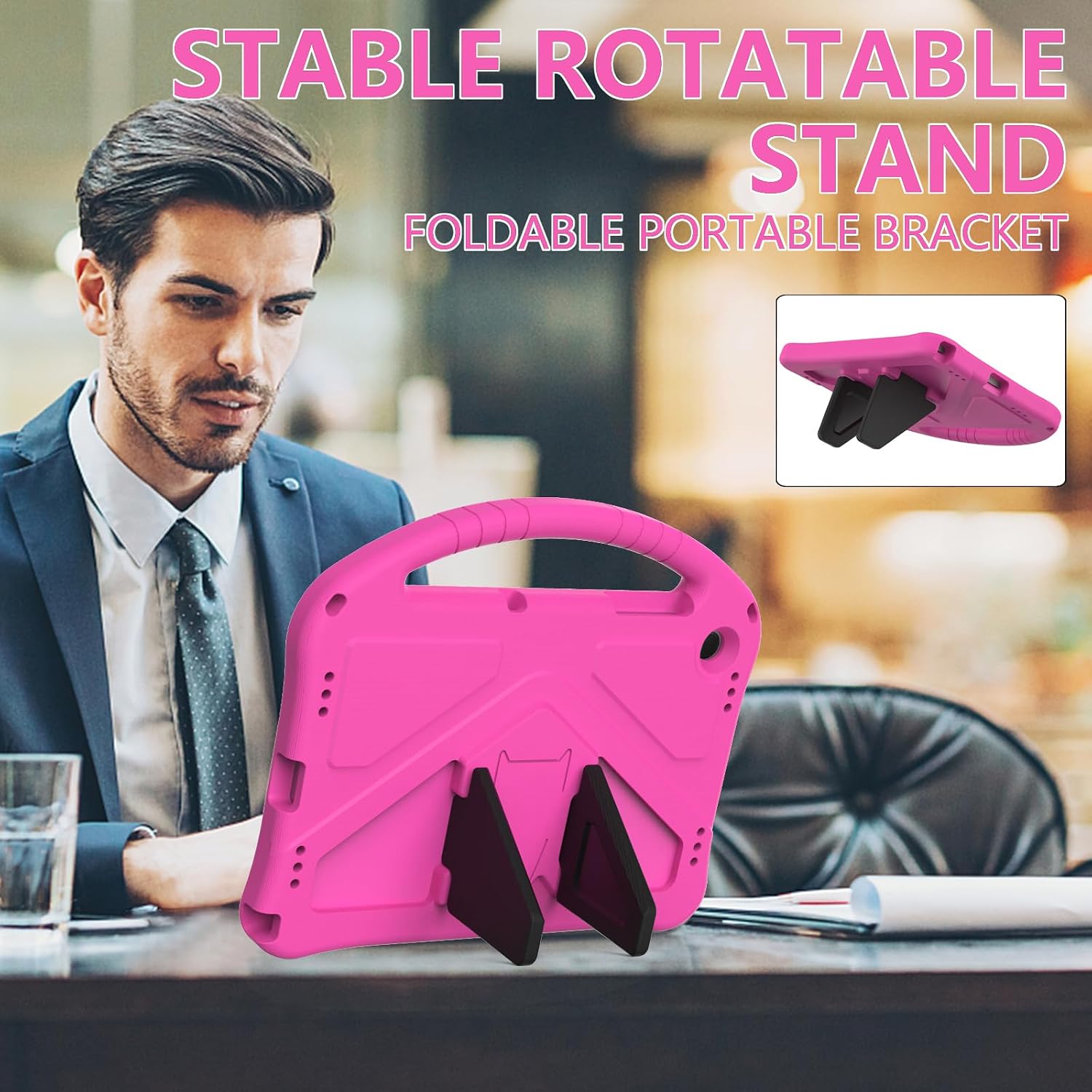 Detalle de YRH Case for Galaxy Tab A9 Plus/A11 Plus 11-inch – EVA Shockproof Kids Case with Stand & Handle (Rosered)