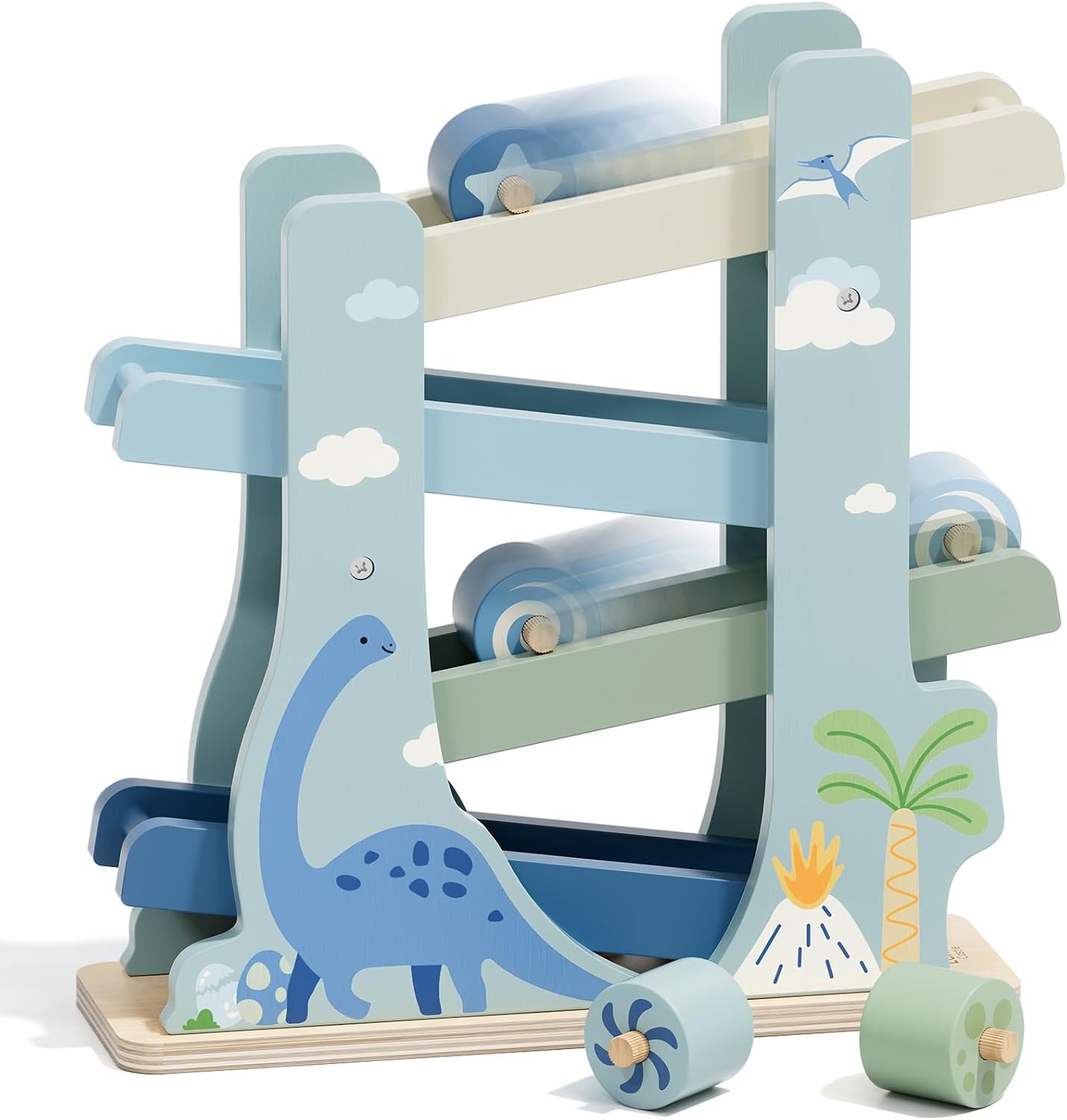 Detalle de Lehoo Castle Wooden Dinosaur Ramp Toy with 4 Rollers