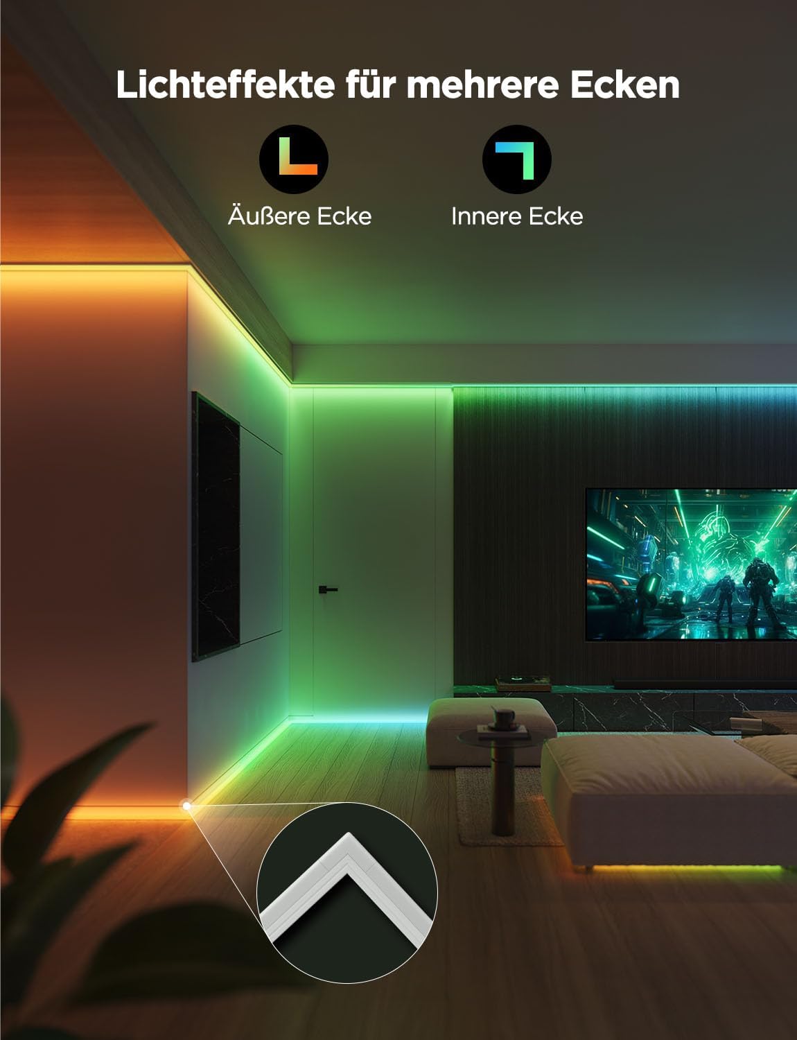 Detalle 2 de Govee RGBIC LED Strip mit Profil 5M, App-Steuerung