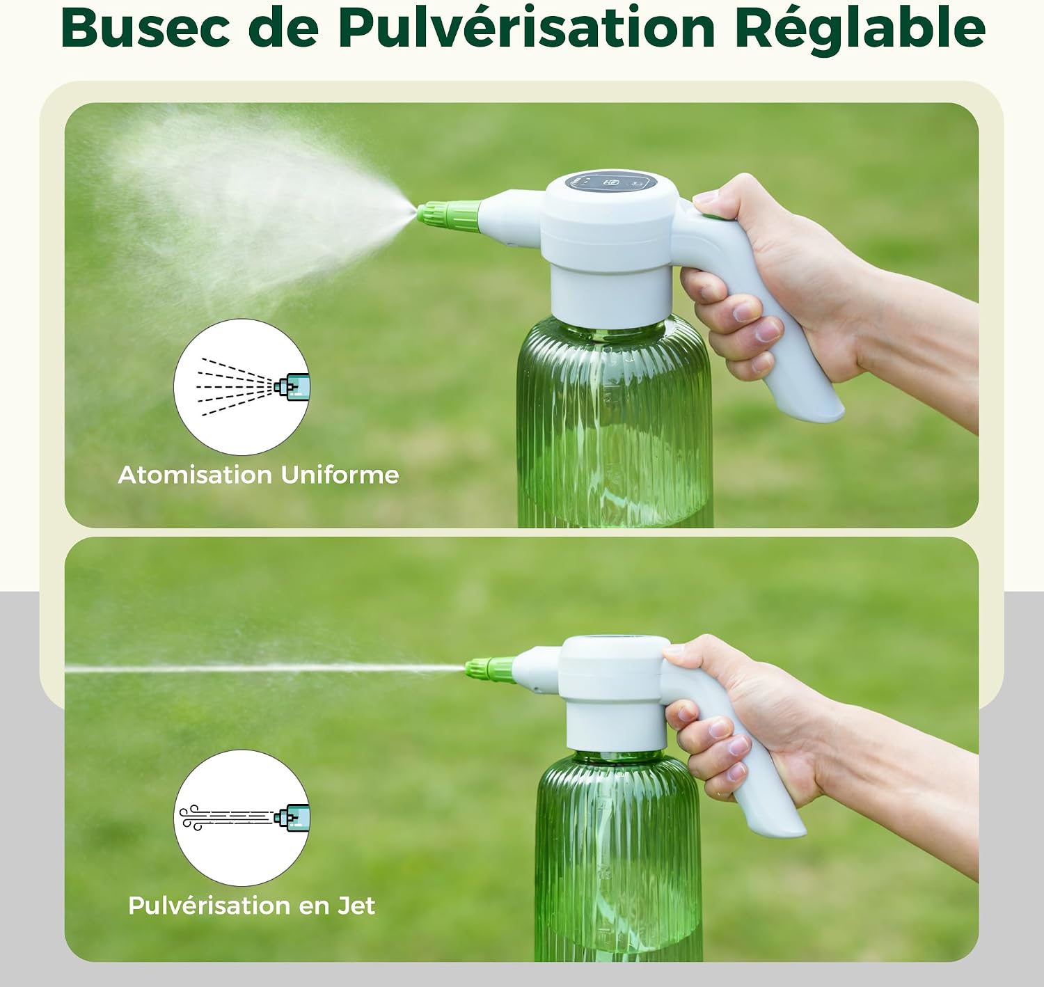 Thumbnail 3 de Diivoo Pulvérisateur Électrique 2L — 3 Vitesses & 2 Modes (Brouillard et Jet) + Réservoir Transparent