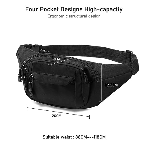 Detalle 2 de Vinabo Sac Banane Noir pour Femme et Homme — 4 Poches Zippées, Réglable