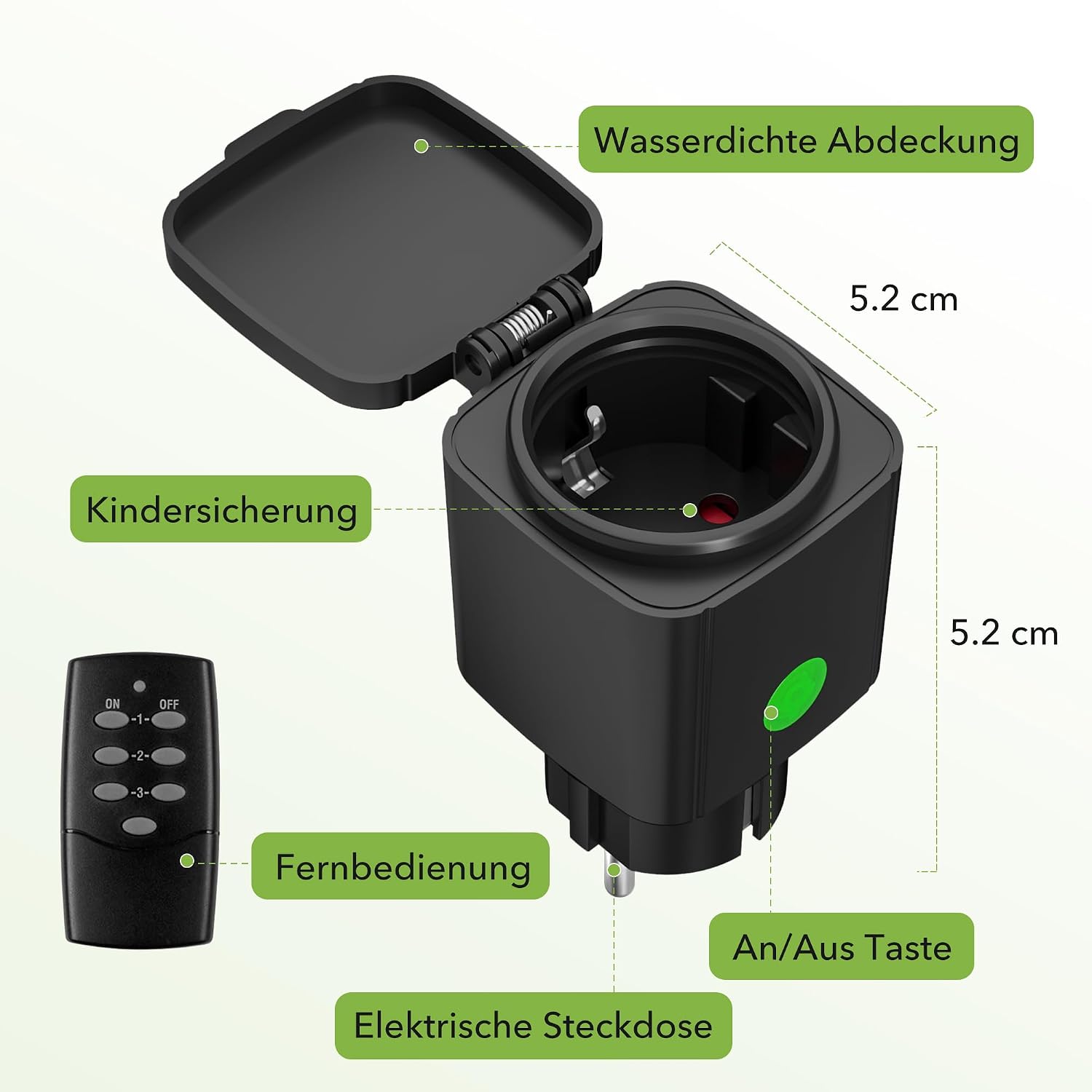 Thumbnail 6 de HBN Funksteckdosen-Set mit Fernbedienung für außen (IP44) – 2er Set, 3.680 W, schwarz