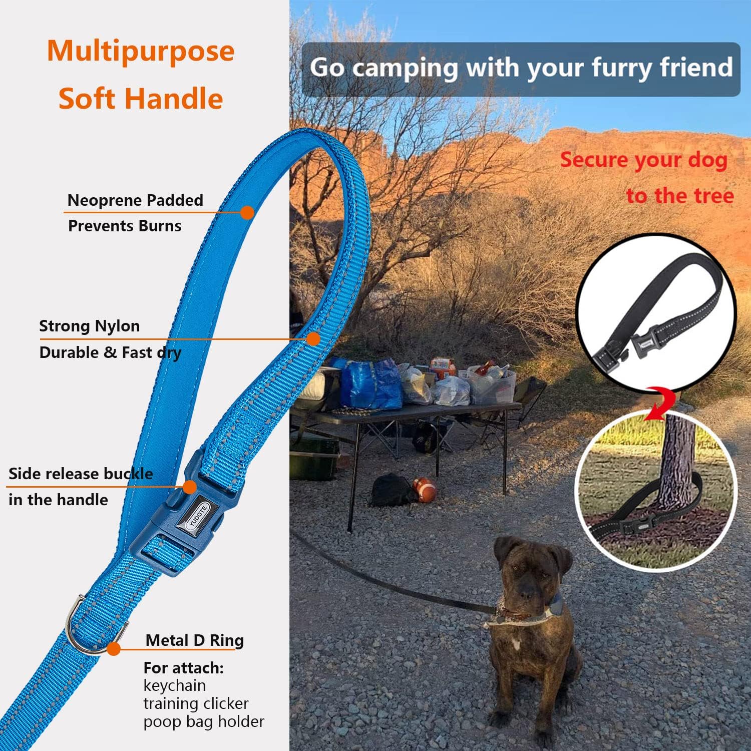 Thumbnail 3 de Petiry Long Dog Training Lead 5m with Reflective Nylon, Padded Handle and 360° Clasp