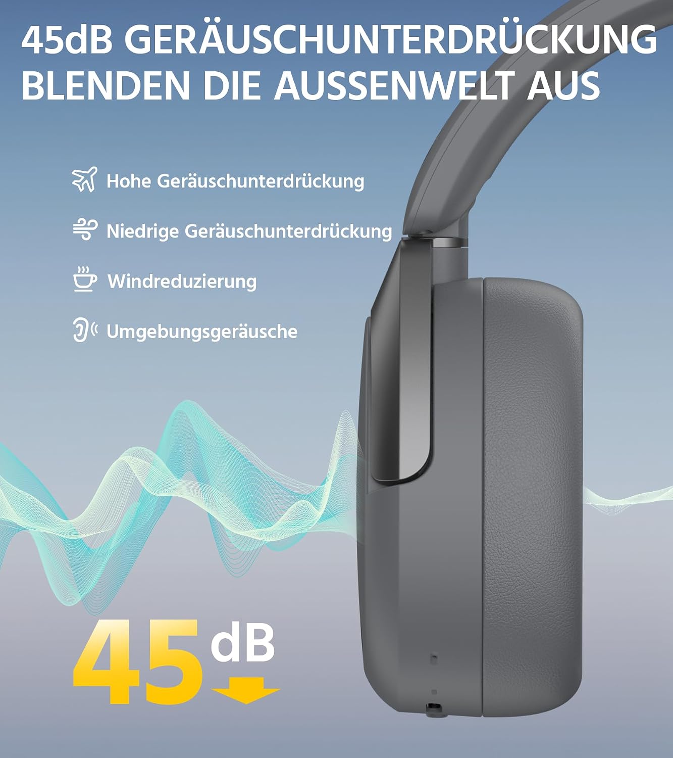 Thumbnail 2 de Edifier W830NB: Over‑Ear ANC Kopfhörer mit LDAC, -45 dB Geräuschunterdrückung und 94 Std. Akku