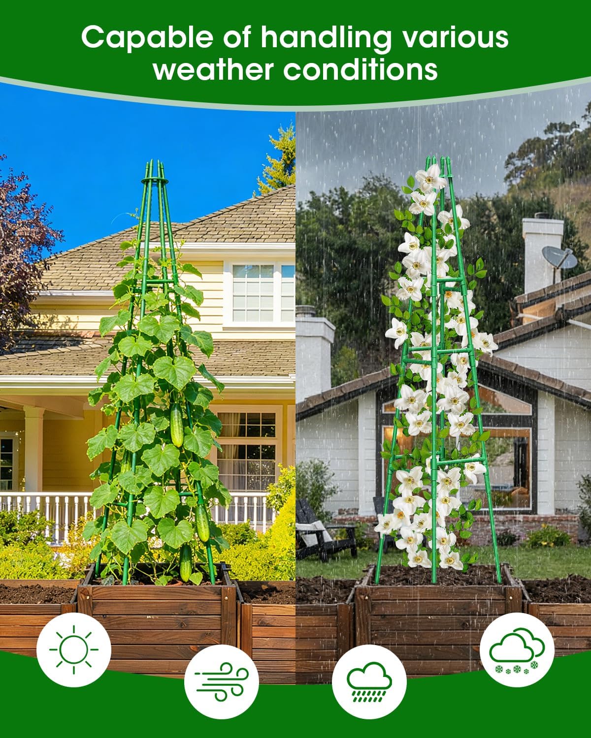 Thumbnail 5 de MYMULIKE 165cm Garden Trellis Obelisk for Climbing Plants (Plastic-Coated Metal Support Tower)