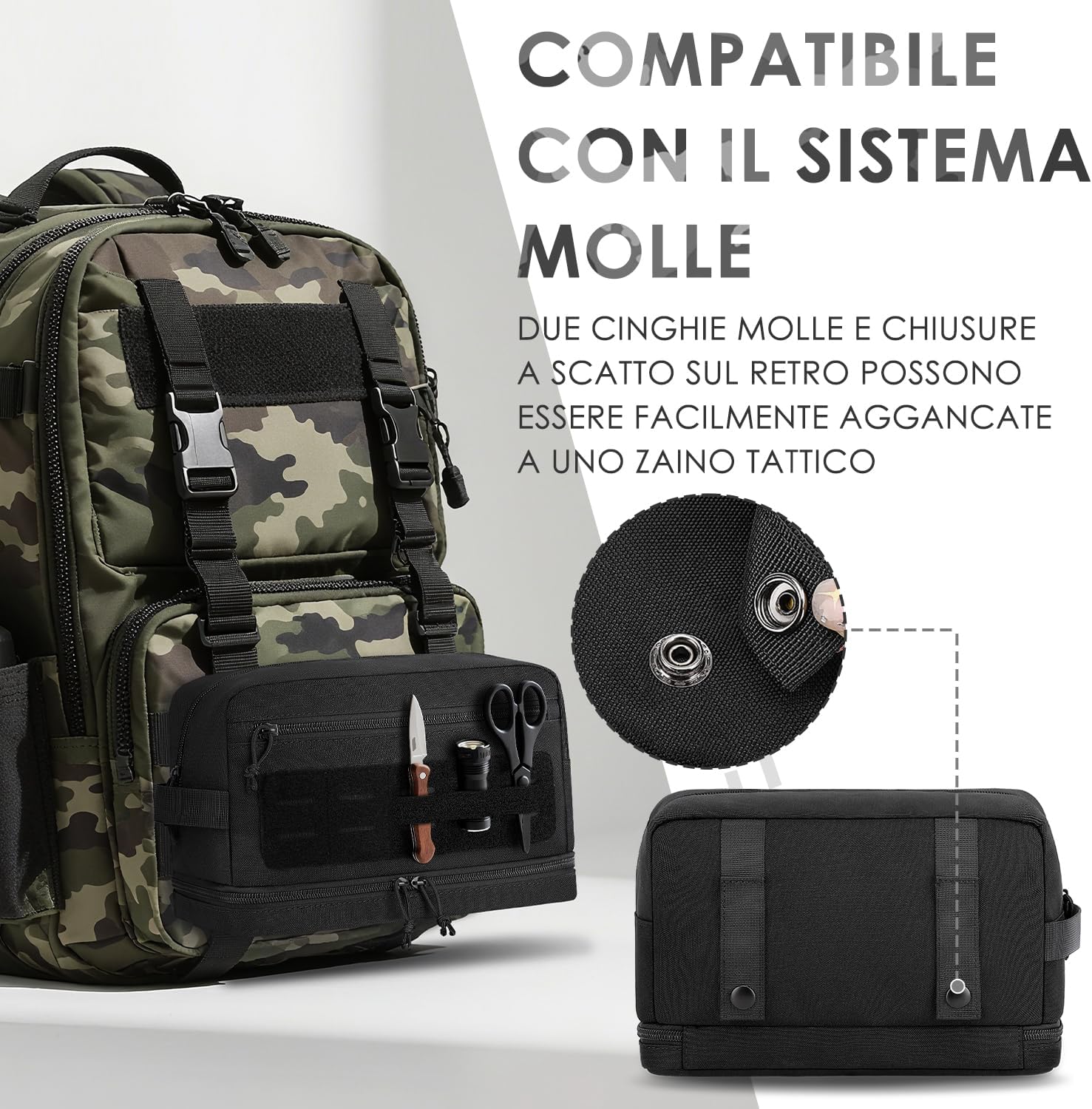 Detalle de ETRONIK Beauty Case Uomo: Molteplici utilizzi, design tattico e tasca umida per viaggio
