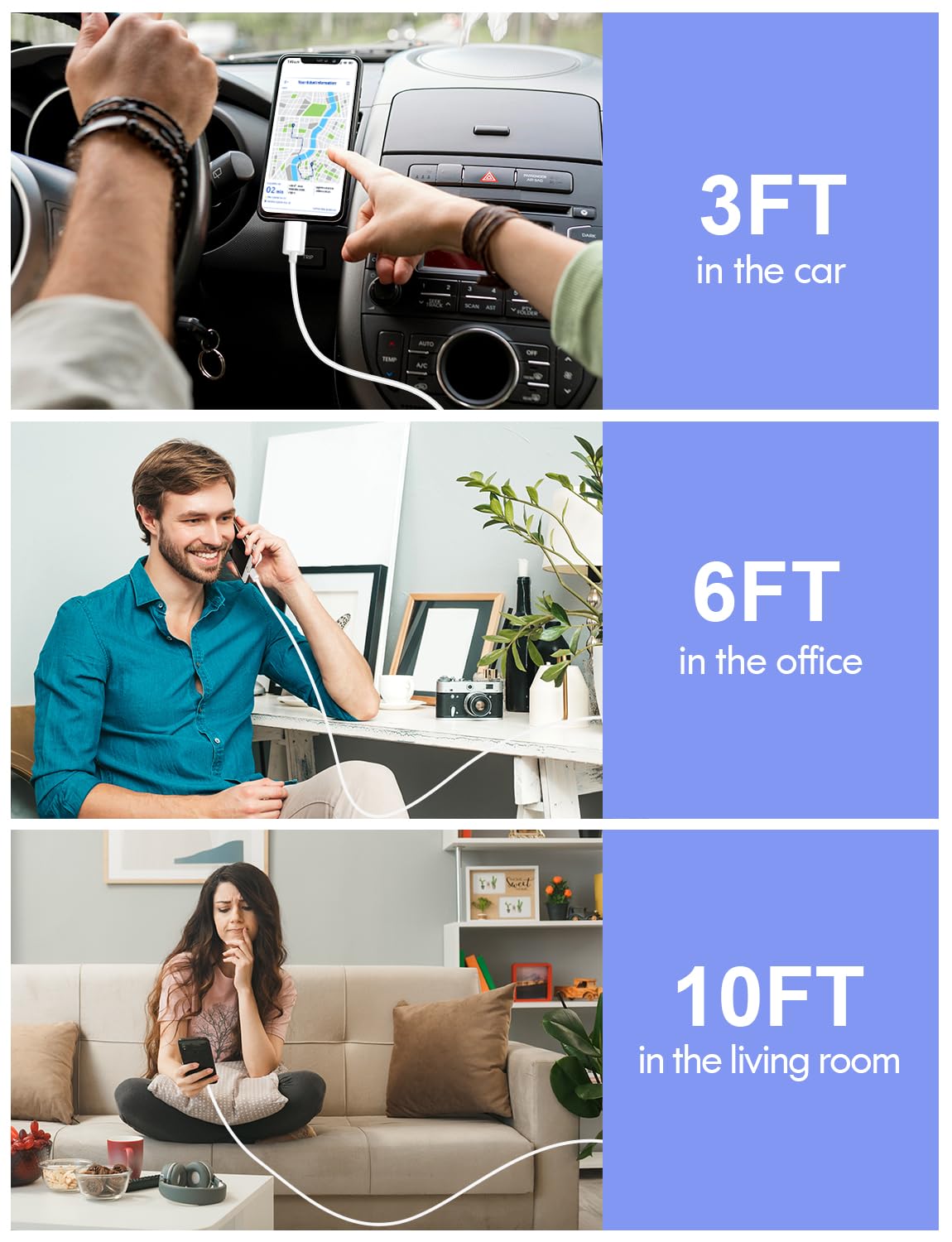 Thumbnail 6 de JIUWFOX 3Pack 10 ft USB C to USB C Cable — 60W Fast Charging & Durable 3-Pack