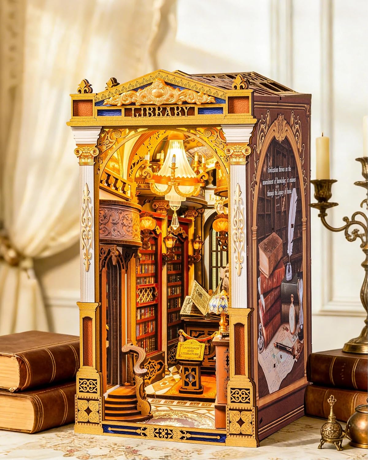 Detalle de Rolife Book Nook Kit Miniature da Costruire DIY “Libreria delle Meraviglie” con luci LED