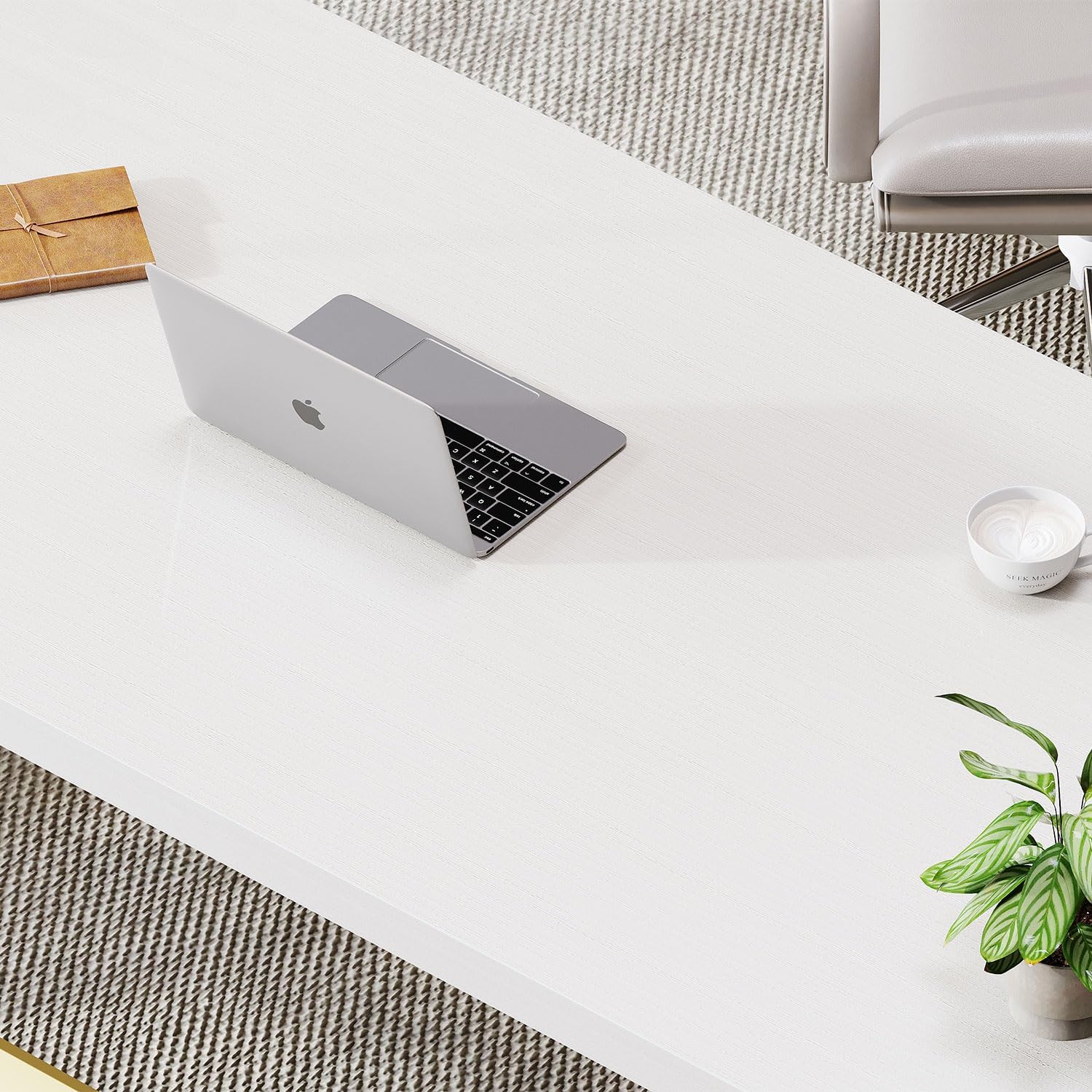 Thumbnail 3 de LVB Scrivania bianca e oro moderna per PC in legno e metallo, compatta per studio e home office