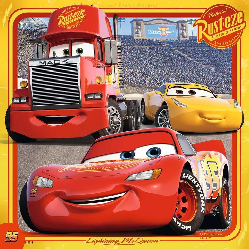 Detalle 2 de Ravensburger Kinderpuzzle 08015 „Bunte Flitzer“ – Disney Cars Puzzle für Kinder ab 5 Jahren (3x49 Teile)