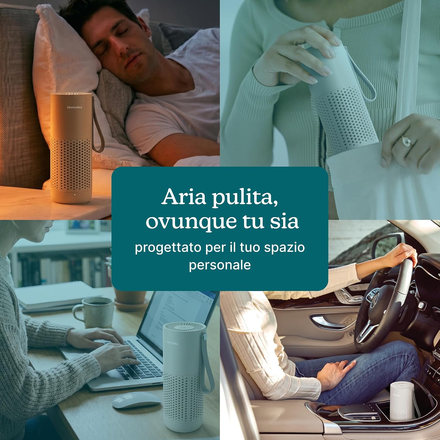 Detalle de Homedics WhisperPure Mini Purificatore d'Aria 3-in-1 HEPA, USB-C, Beige
