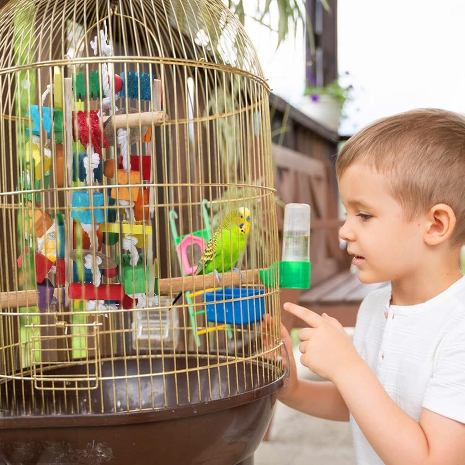 Thumbnail 6 de MQUPIN Large Bird Parrot Toys – Natural wooden blocks with foraging gaps and cotton climbing ropes