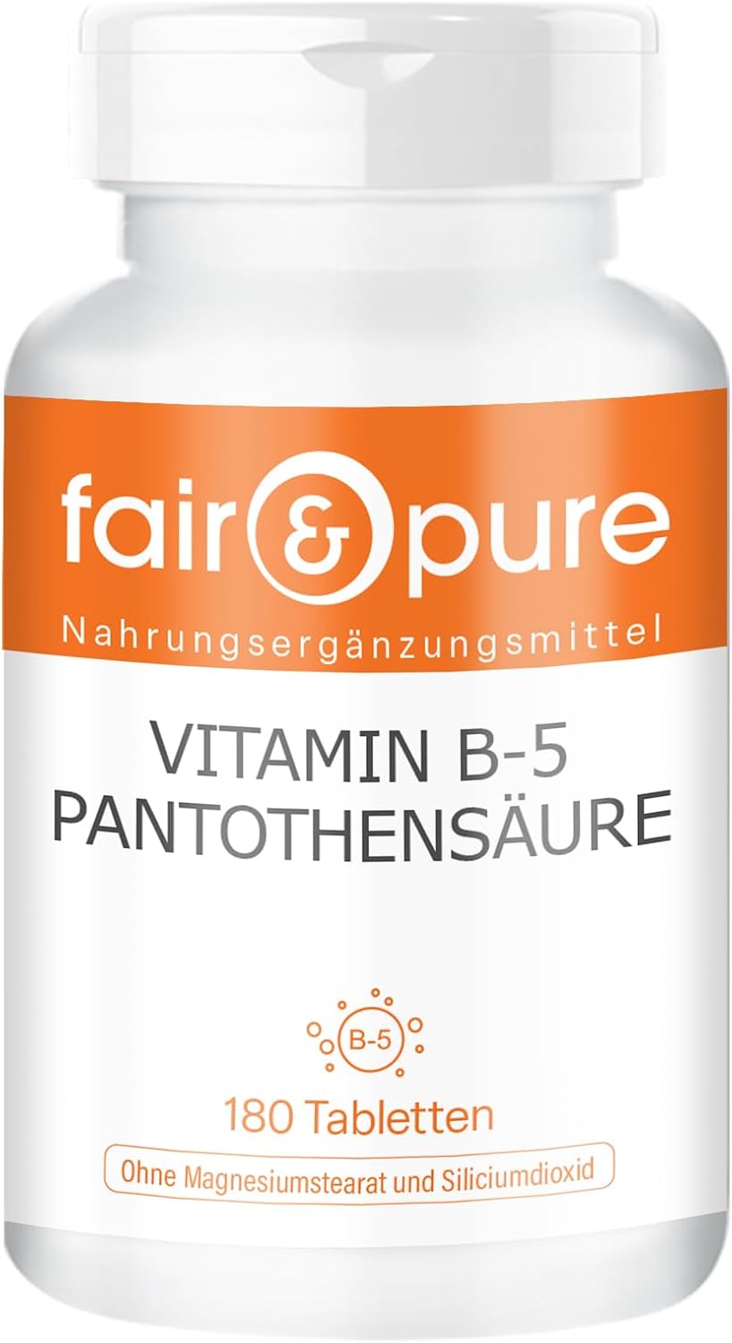 Detalle de Fair & Pure Vitamin B5 200 mg Pantothensäure – 180 Tabletten, vegan, ohne Magnesiumstearat, hergestellt in Deutschland