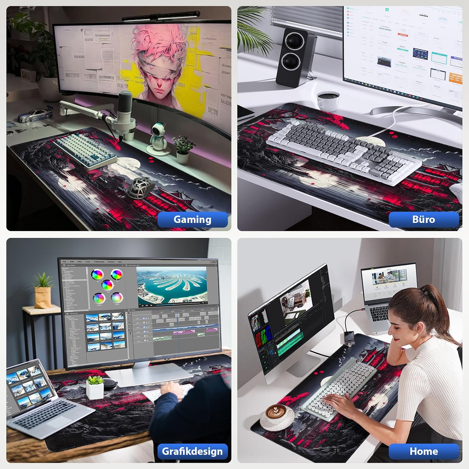 Thumbnail 5 de Niviy XXL Gaming Mauspad 900 x 400 mm – Japan Malerei Design, rutschfeste XXL-Schreibtischunterlage