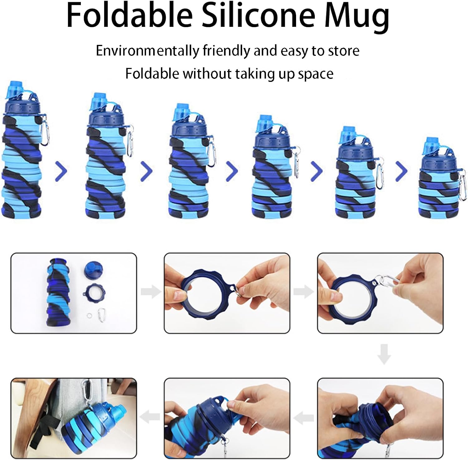 Thumbnail 2 de YCTMALL Collapsible Silicone Water Bottle 500ml with Mountaineering Buckle – Travel-Friendly, Reusable