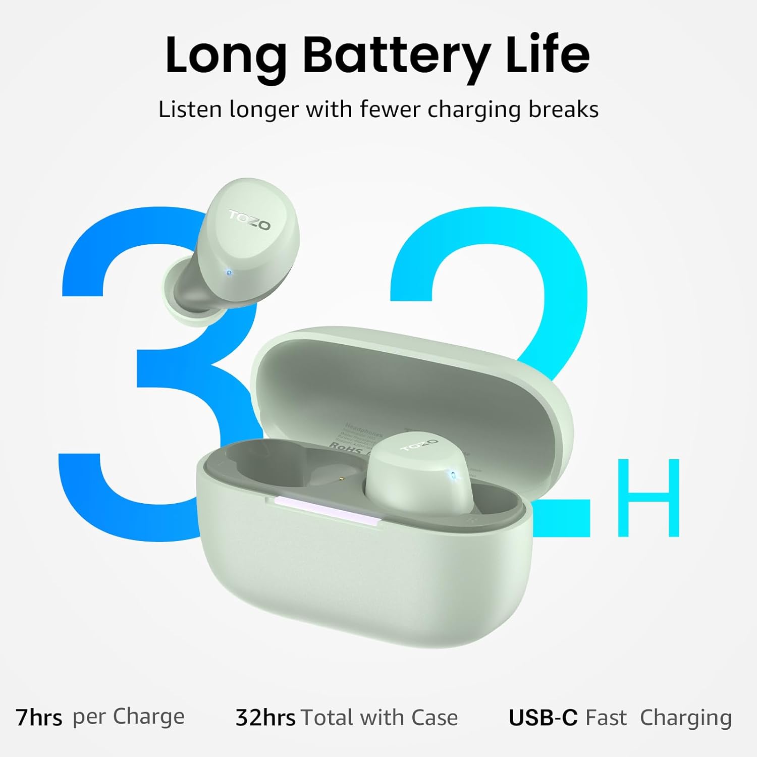 Thumbnail 3 de TOZO A1 In-Ear Bluetooth 5.3 Kopfhörer kabellos mit 2 Mikrofonen, App-Steuerung & bis zu 32 Std. Wiedergabe (Grün)