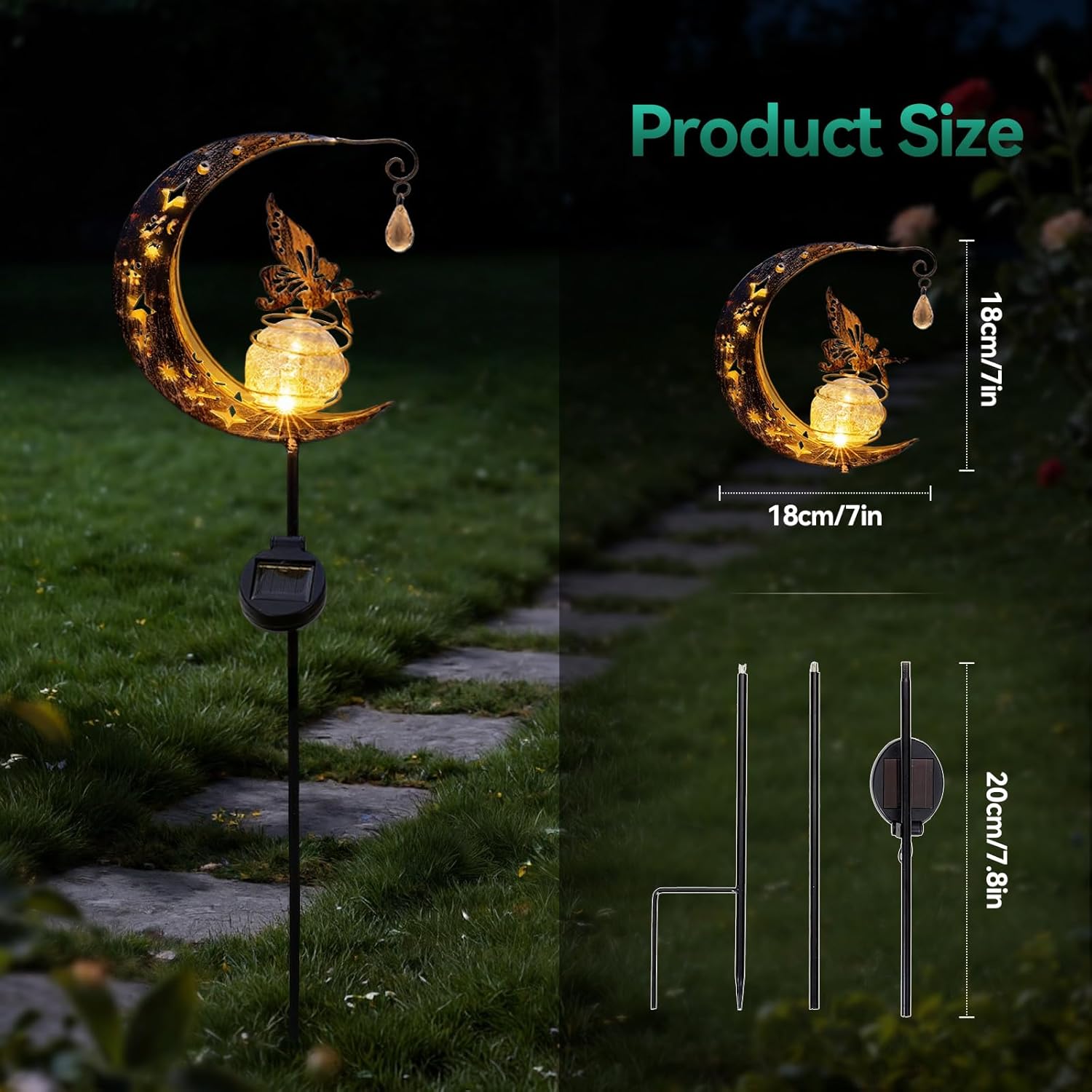 Thumbnail 6 de Warmiehomy Retro Moon Solar Garden Lights (Waterproof, Dual Mode) with Cracked Glass Ball & Water Drop Pendant