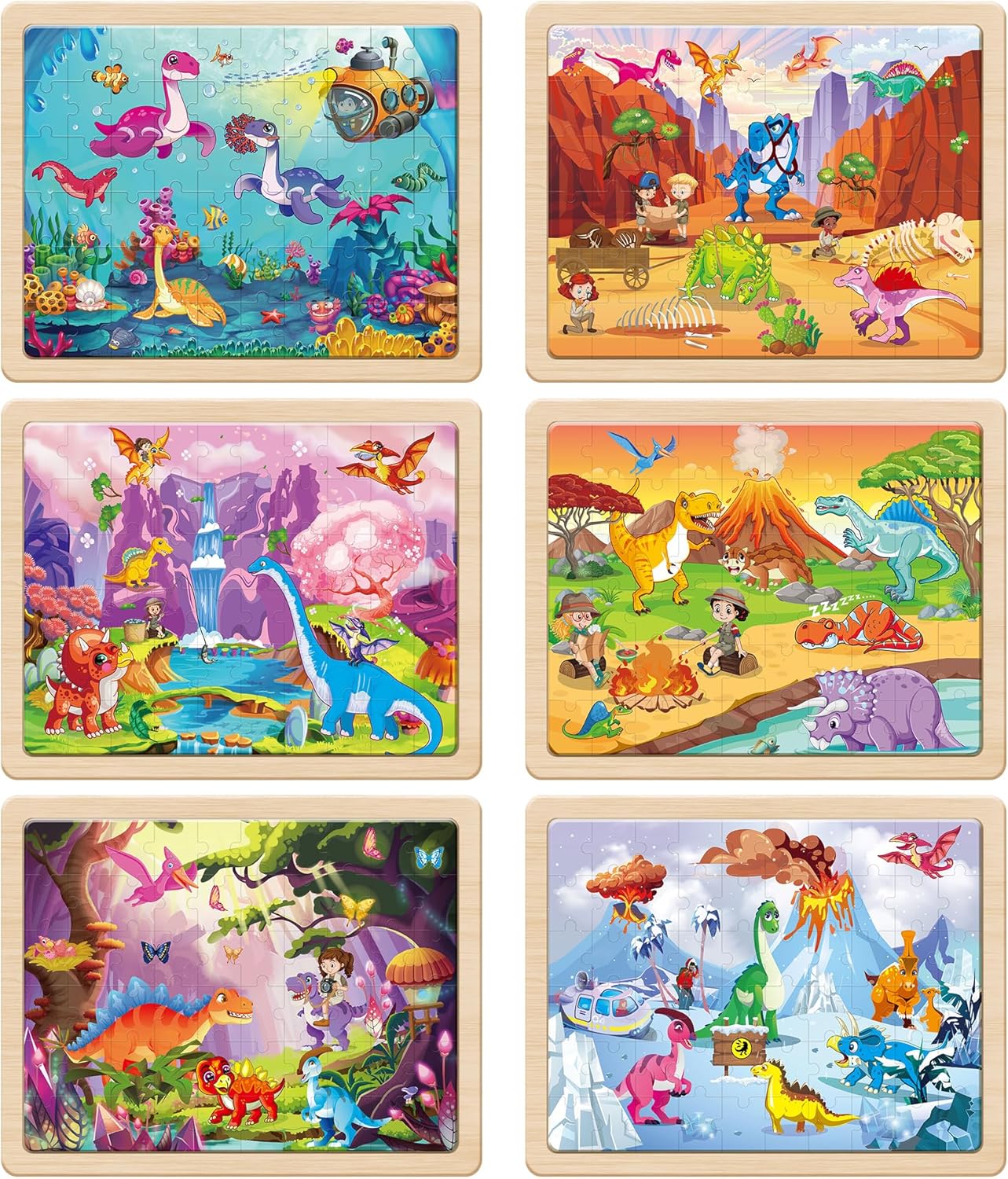 Thumbnail 1 de SYNARRY Wooden Dinosaur Puzzles for Kids (60 pcs, 6 packs) – Durable, Large 11.8 x 8.8 inch Puzzles for Ages 4-8