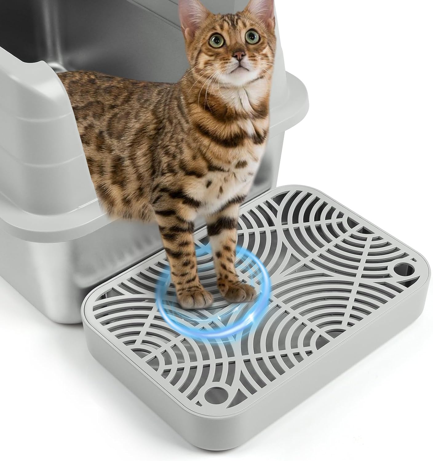Detalle de Bartuke Plastic Cat Step Stairs with Litter Box Ramp and Filter Function (Light Grey)