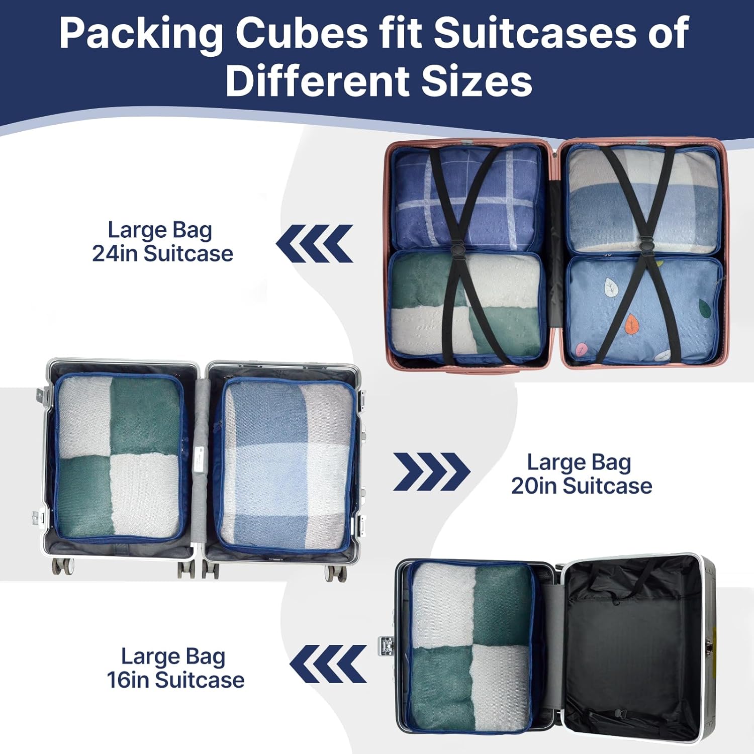 Detalle 2 de Extra Large Deep Packing Cubes 6 Pack (55×40×25cm) – Navy