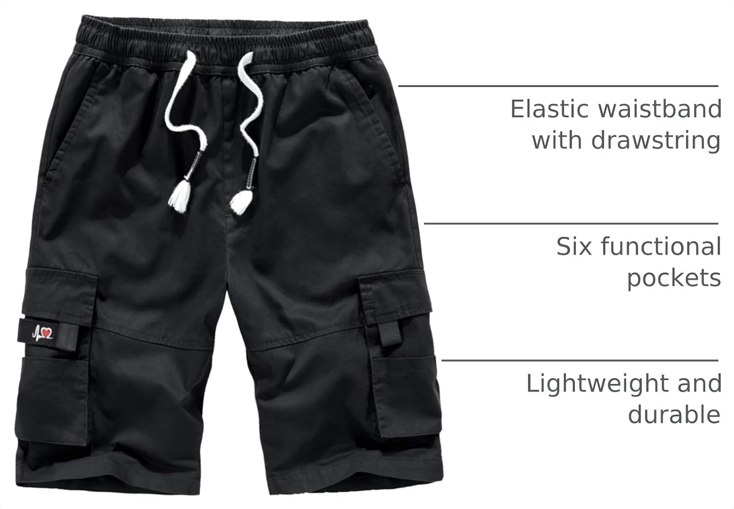 Detalle de APTRO Men's Cargo Shorts with Elastic Waistband and Drawstring — Casual Cotton, Big & Tall, Relaxed Fit