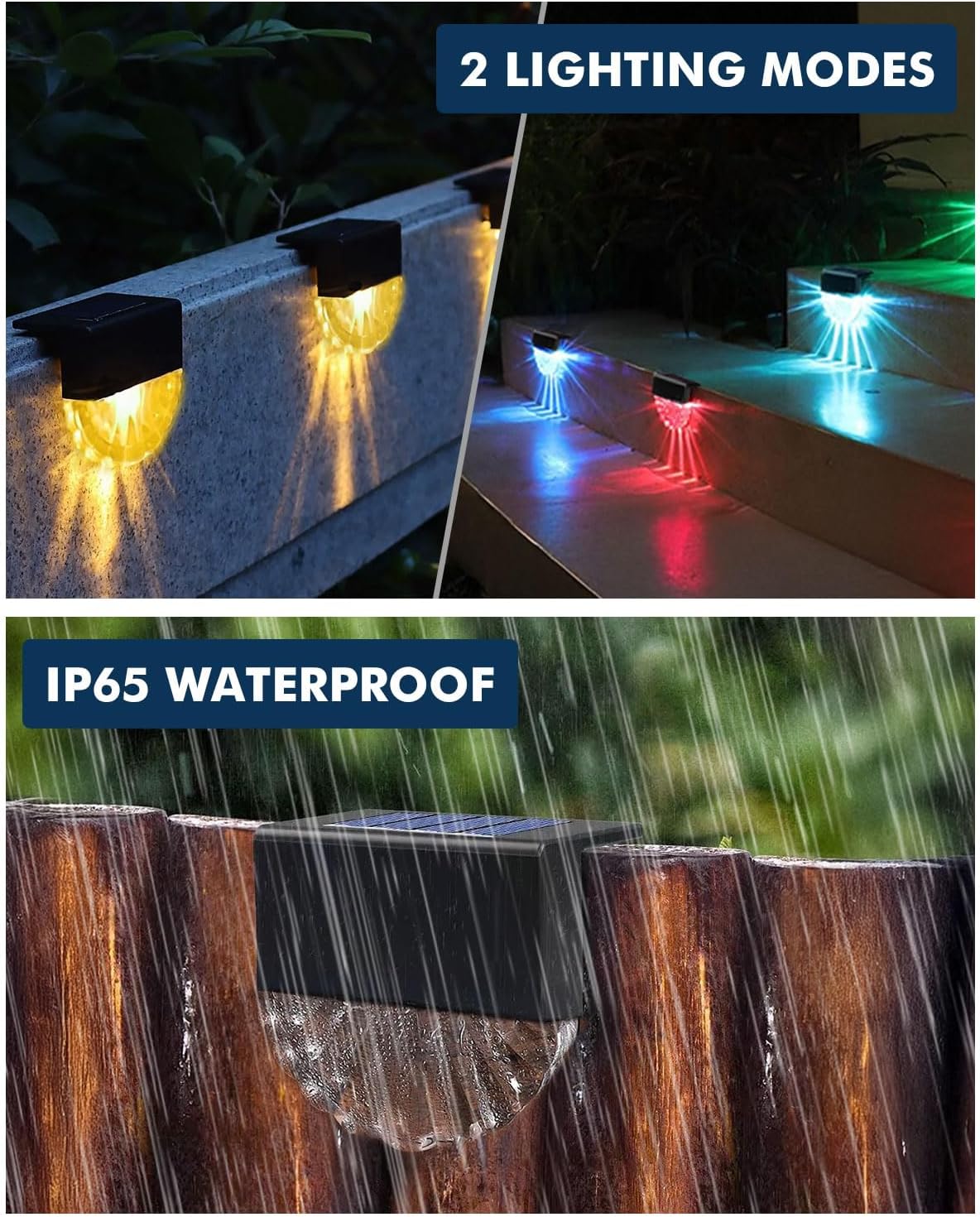 Thumbnail 1 de 6 Pack Solar Fence Lights Outdoor with 9-Colour RGB Mode – IP65 Waterproof Solar Step Lights