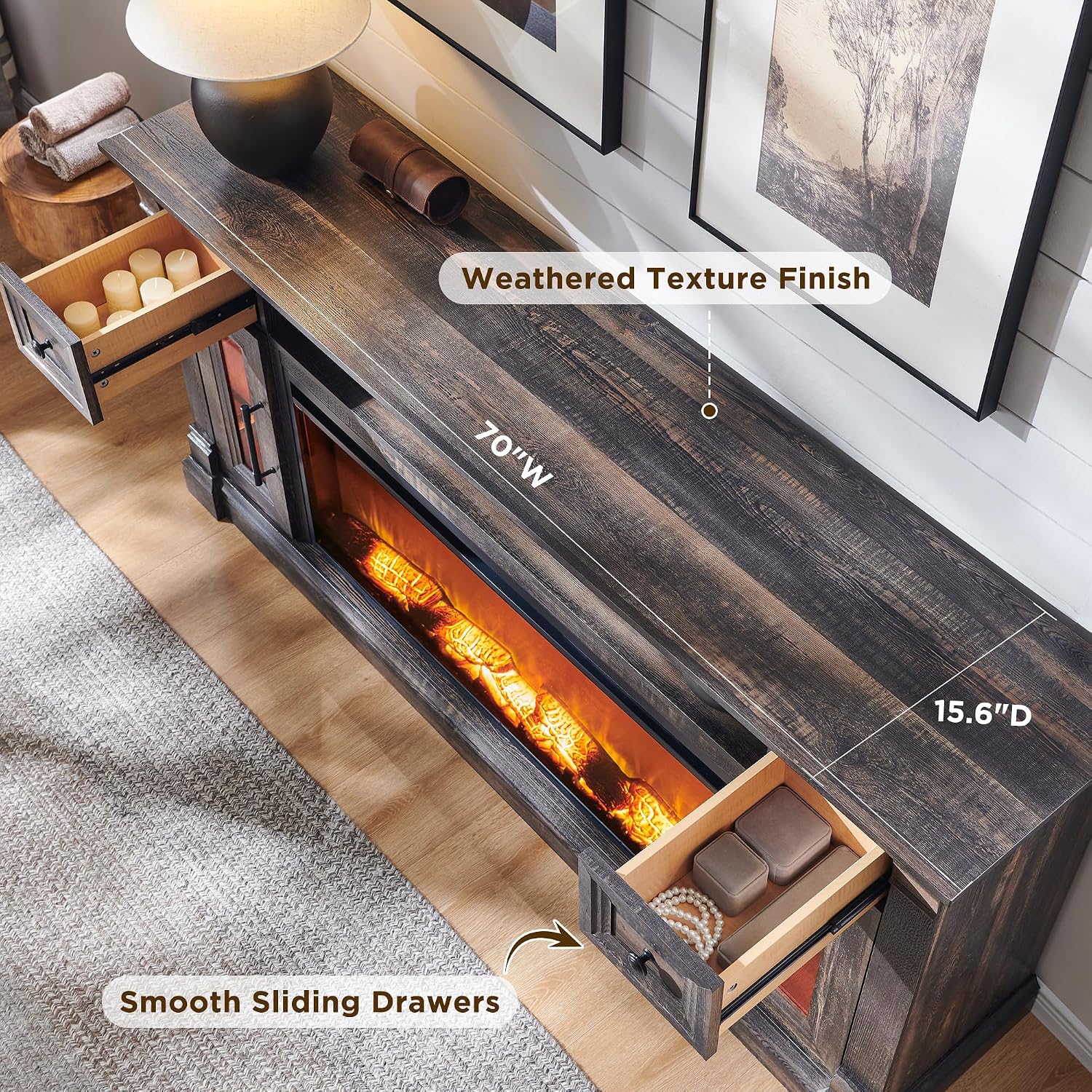 Thumbnail 1 de OKD Fireplace TV Stand, 70-inch