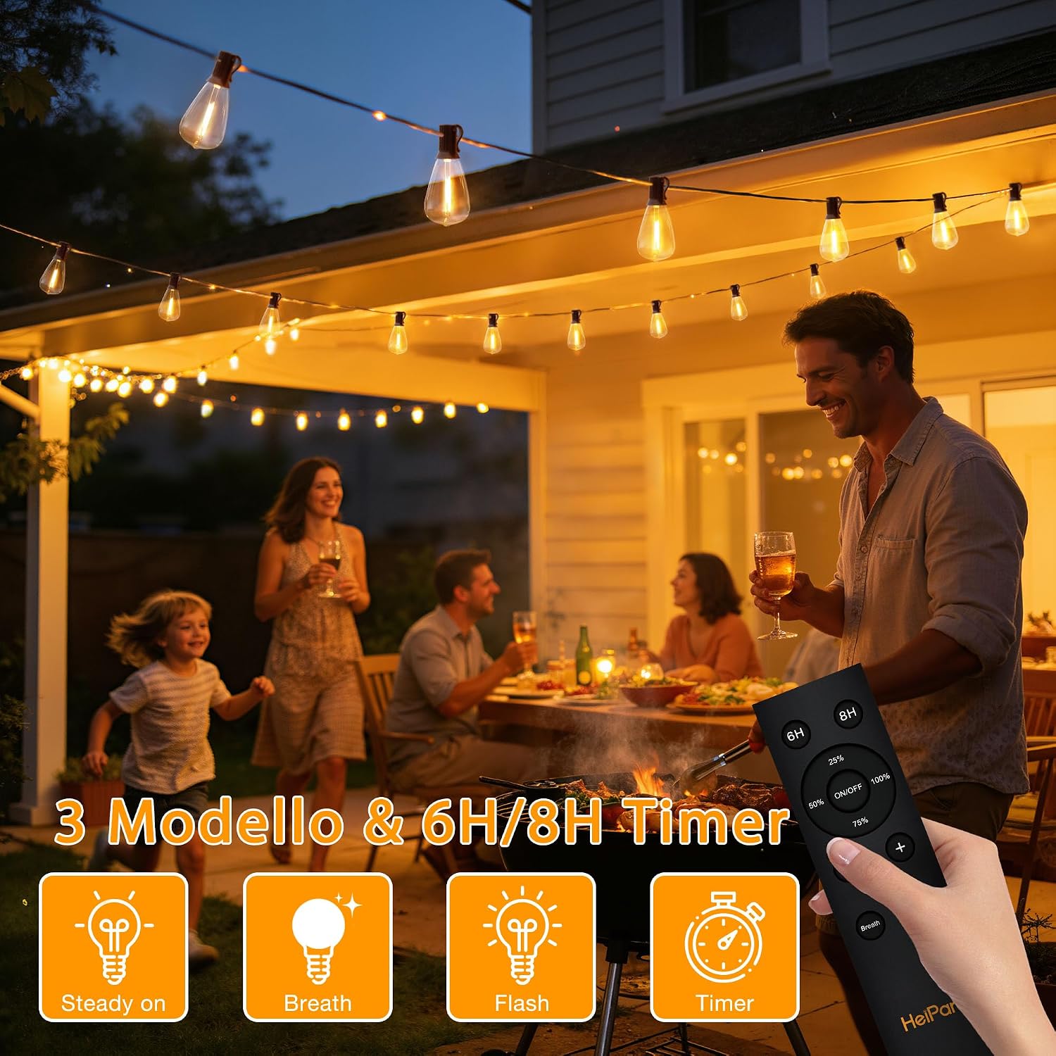 Thumbnail 6 de HeiPard LED Catena Luminosa per Esterni Storm 10M con Telecomando e Timer – 15+1 Lampadine, IP45, Luce Bianca Extra Calda