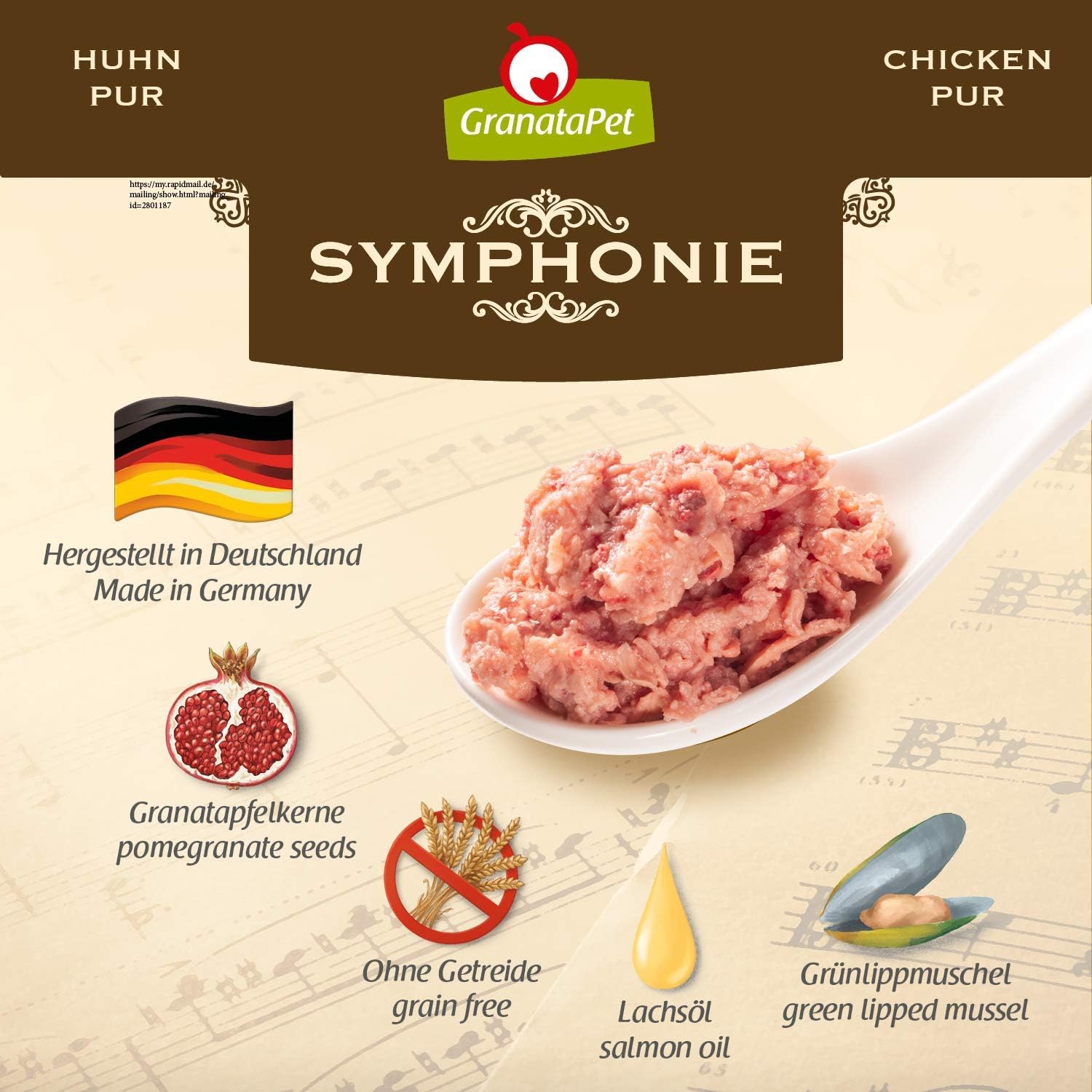 Detalle de GranataPet Symphonie No. 5 Huhn PUR – Delikates Nassfutter für Katzen, 6 × 200 g