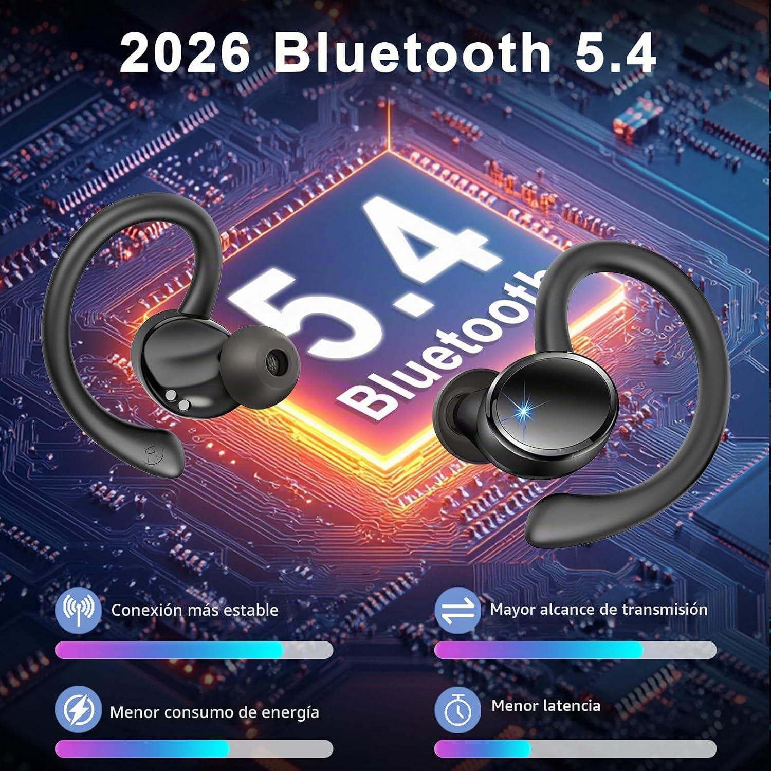 Detalle 2 de Auriculares Inalámbricos Bluetooth 5.4 Matast HiFi Estéreo: Diseño ergonómico, pensados para deporte