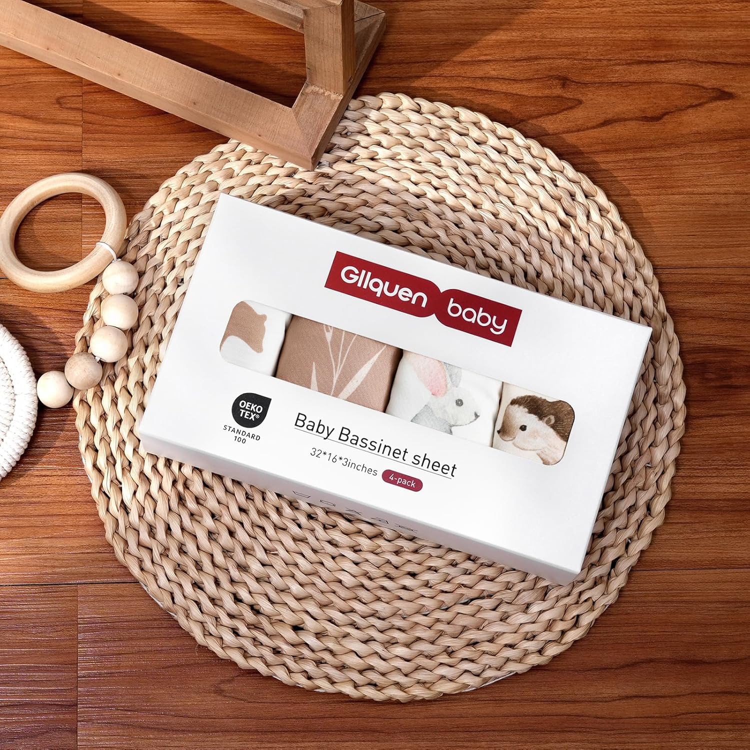 Thumbnail 5 de GLLQUEN BABY 4-Pack Moses Basket Fitted Sheets (Stretch Microfibre, Oeko-tex100) – 81 x 41 x 8 cm