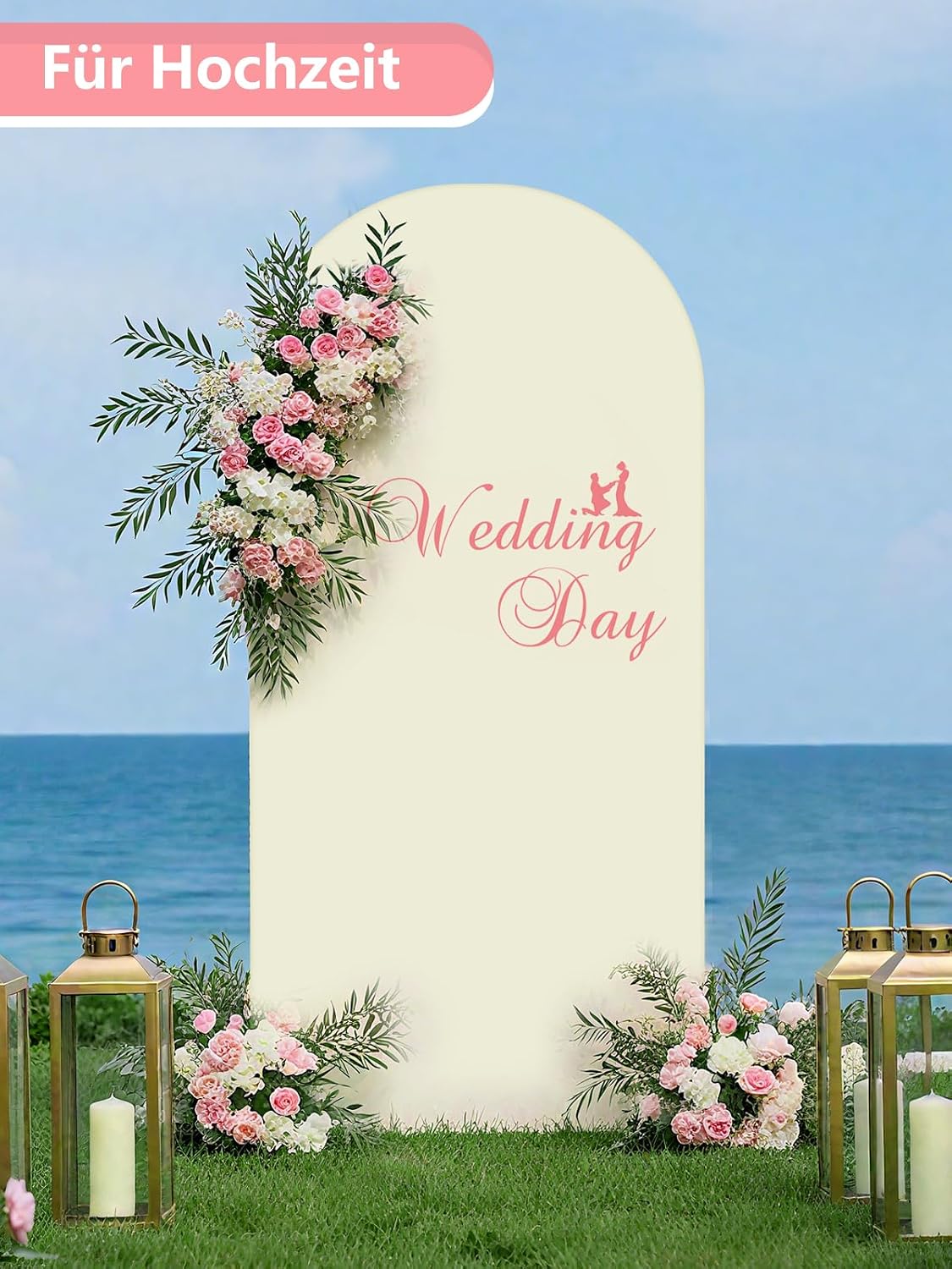 Thumbnail 6 de JEBUTU 7.2ft Arch Backdrop Cover in Beige – Stretchy, No-Stand Solution for Party Décor