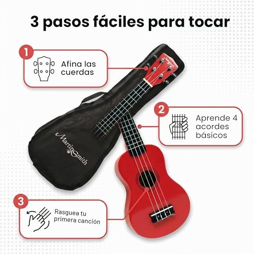Detalle de Martin Smith UK212-RD Ukulele Soprano de 21" con Bolsa (Rojo) – ideal para principiantes