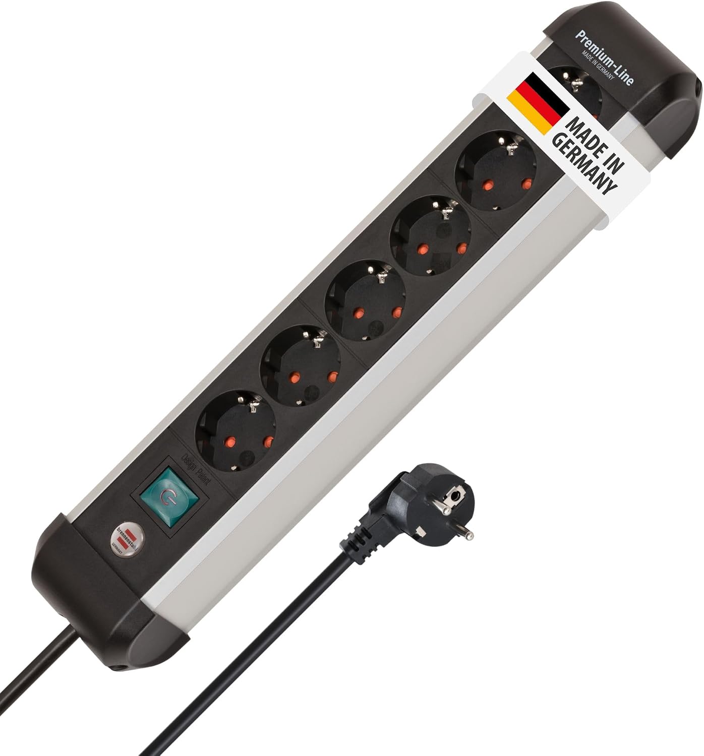 Detalle de Brennenstuhl Premium-Alu-Line Steckdosenleiste 6-fach, 3 m – Aluminiumgehäuse, Wand- oder Tischmontage